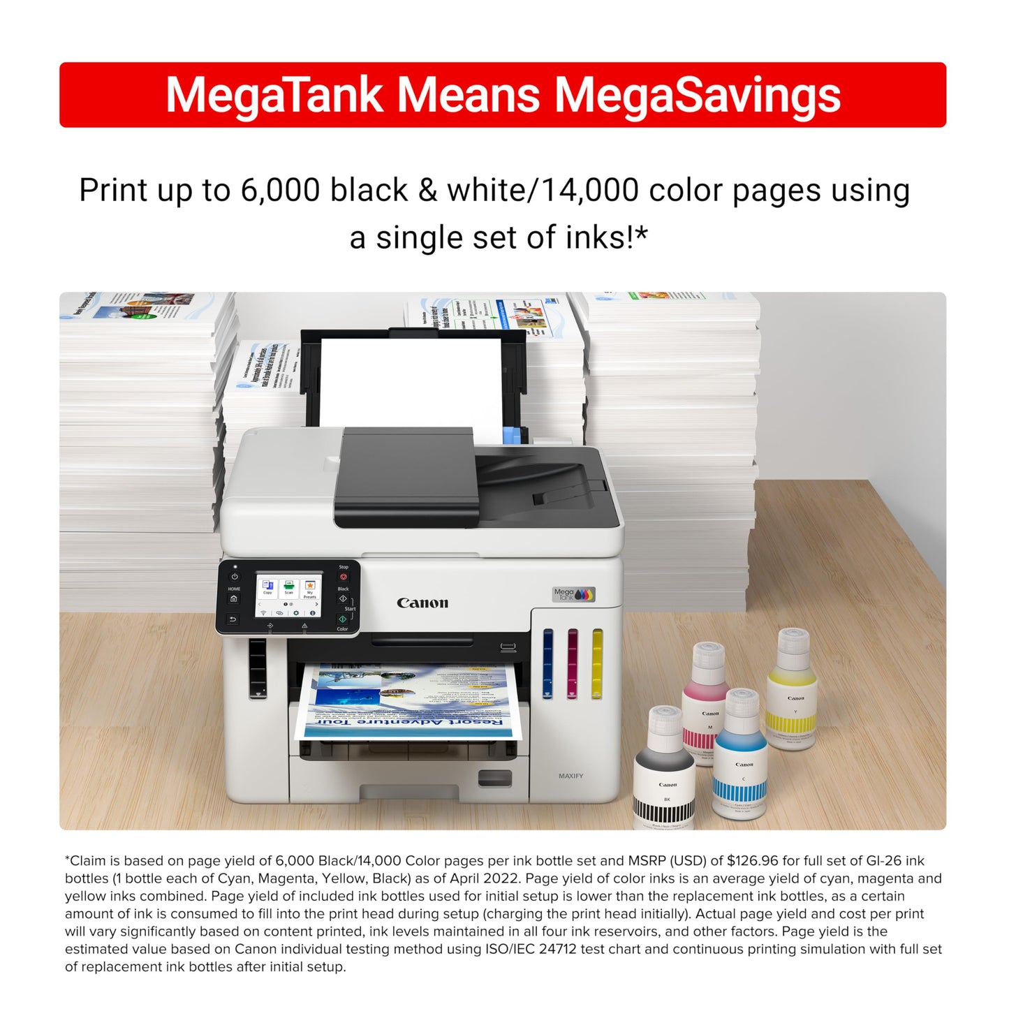 Canon Megatank GX7120 Wireless All-in-One Printer, Print, Copy, Scan and Fax with 2.7" LCD Touch Screen and Auto Document Feeder, White