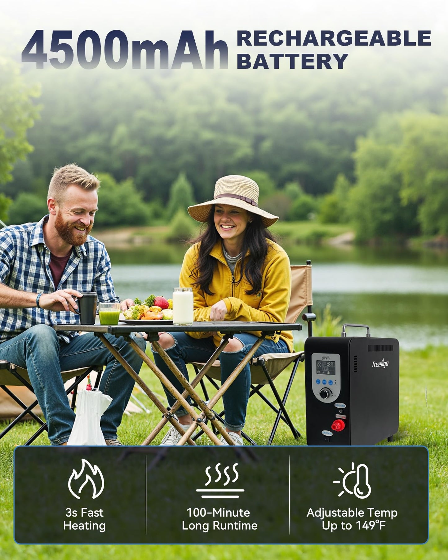 Treeligo Portable Water Heater, Propane Water Heater with Shower Pump, Max 100 Mins 3s Instant Hot 40,900 BTU, 4500mAh Rechargeable Built-in Battery for Outdoor Cleaning, Camping, Hunting, Hiking