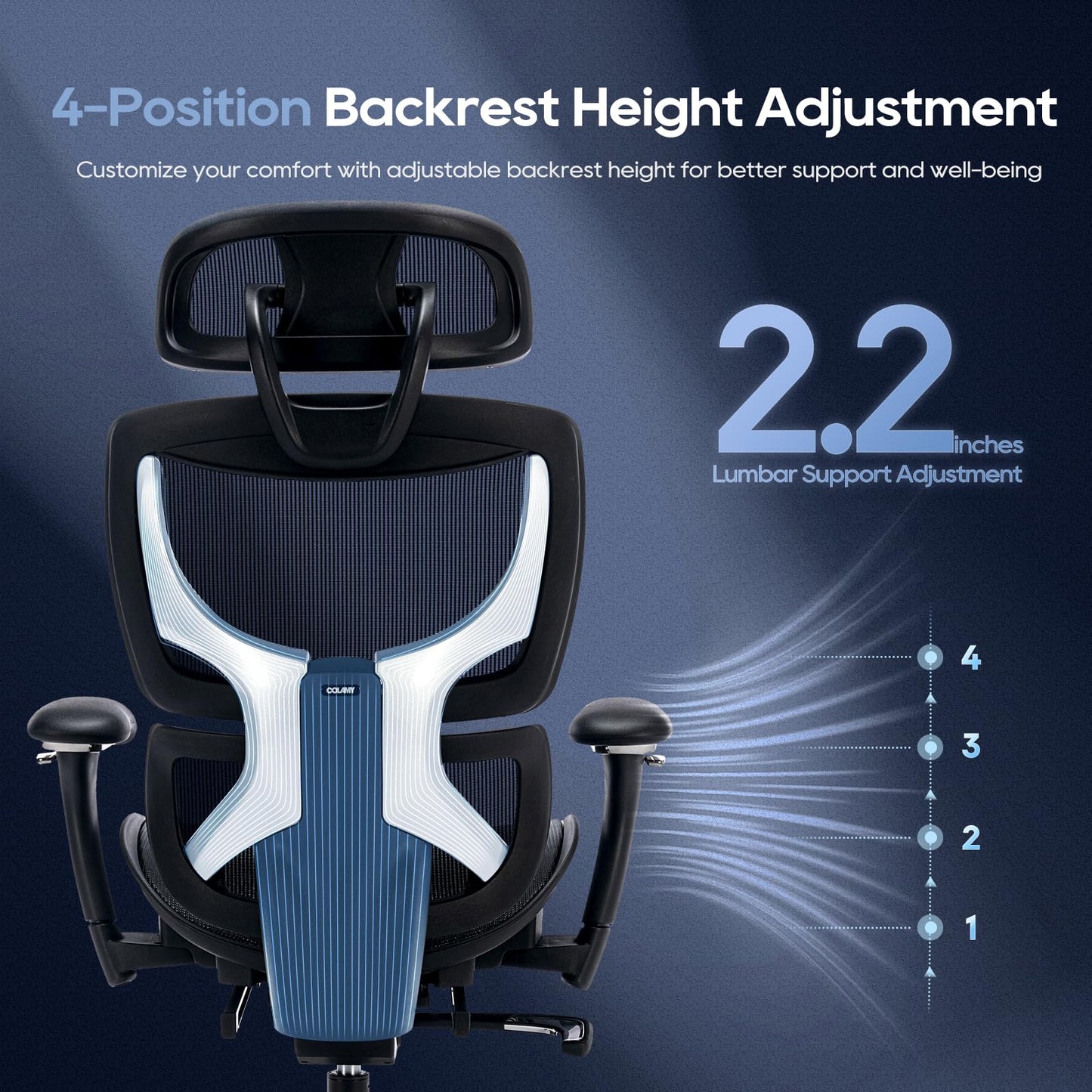 COLAMY Ergonomic Mesh Office Chair with Footrest, Executive High Back Computer Desk Chair with Wide Headrest and Adjustable 3D Arms, Fixed Tilt Lock and Lumbar Support (Black)