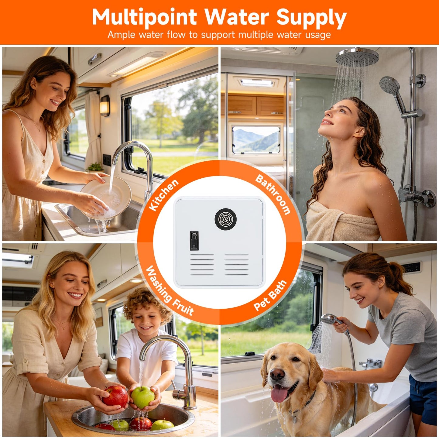 RV Tankless Water Heater, 61,000 BTU On Demand Instant Propane Gas RV Tankless Hot Water Heater with White Door and Remote, 3.9 GPM, 12V，Multi-Protection for RVers' Everyday Use