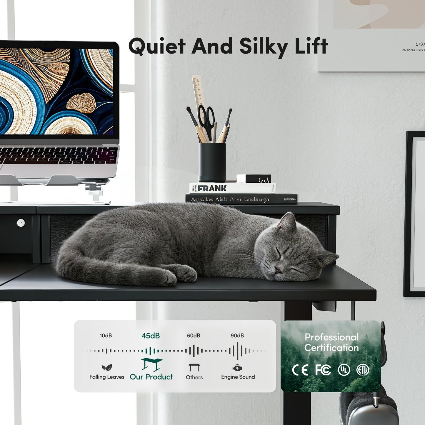 CubiCubi 63x48 Inches L Shaped Standing Desk with 3 Drawers and Monitor Shelf, Height Adjustable Corner Computer Desk with Hooks, Sit Stand Up Ergonomic Home Office Workstation Table, Modern Black
