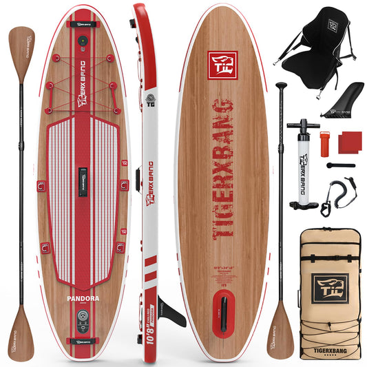 TIGERXBANG Paddle Board, 10.8' Stand Up Paddle Board with Premium Complete Inflatable SUP Accessories, Extra Wide Paddleboards for Adults & Youth-Pandora Collection Chili Red