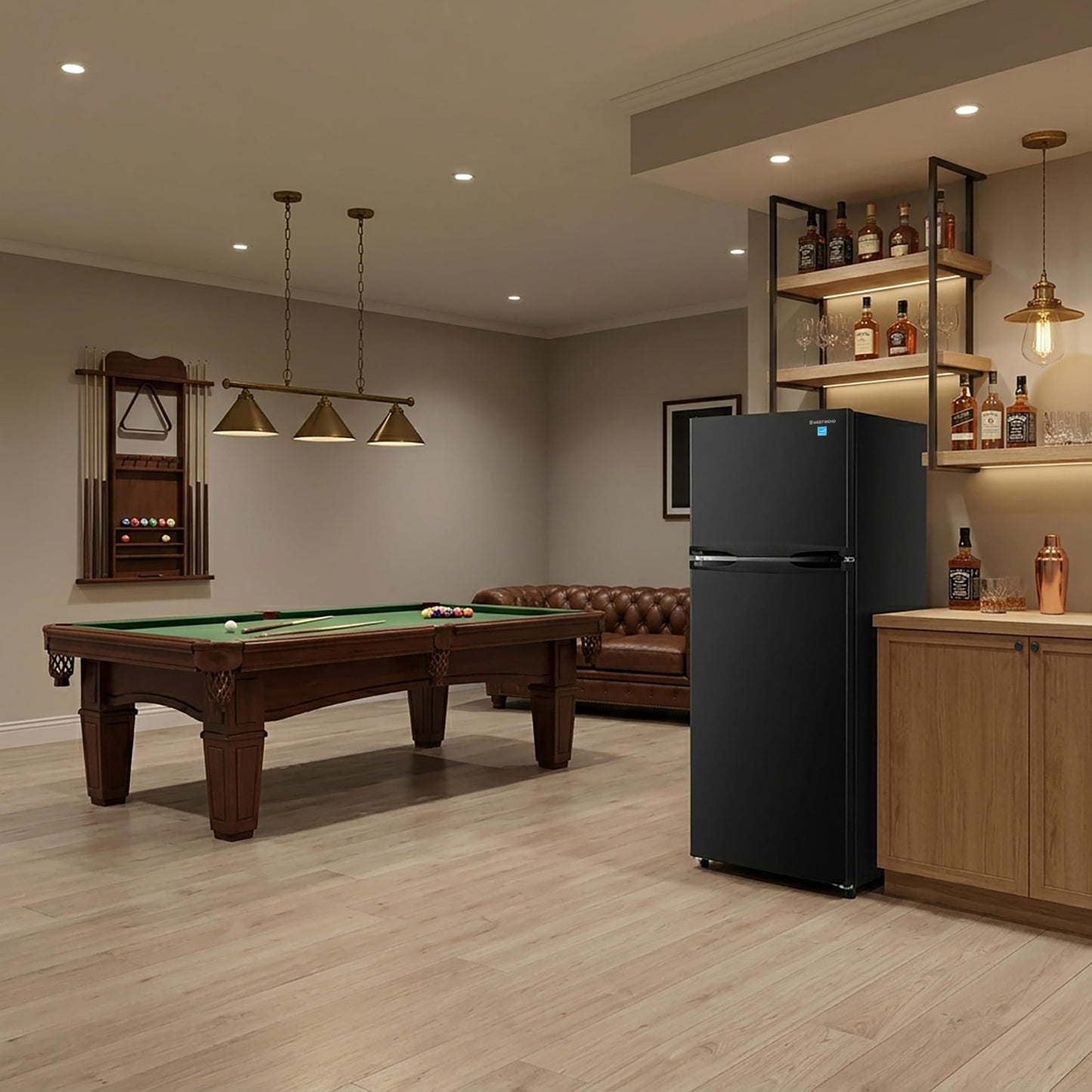 West Bend Apartment Refrigerator Freestanding Reversible Dual Doors Full Fridge with Freezer, Full-Range Temperature Control with Adjustable and Removable Door Bins and Shelves, 7.5-Cu.Ft, Black