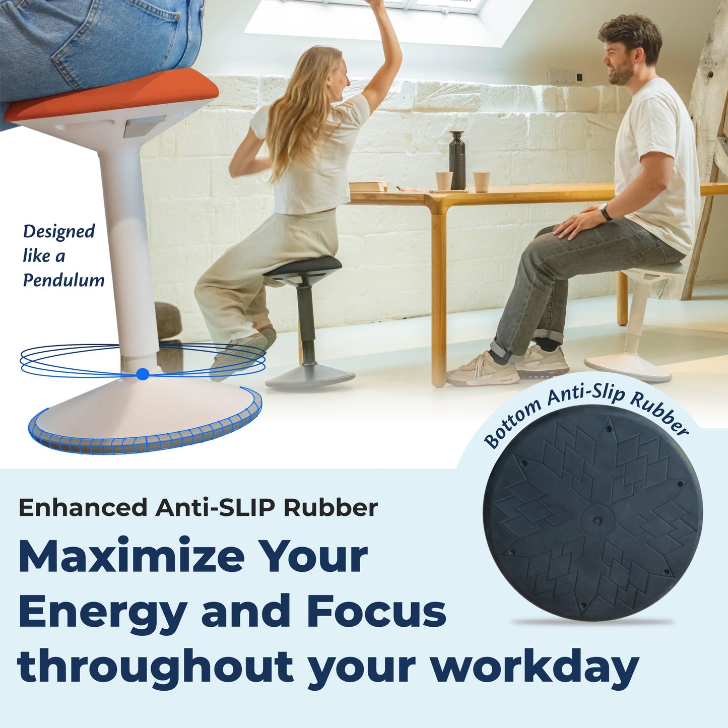 Standing Desk Stool Chair, Height Adjustable Stool 21-31 inch for Office and Classroom, Swivel seat, Anti-Slip Bottom Ergonomic Wobble Stool with Rocking Motion, Orange