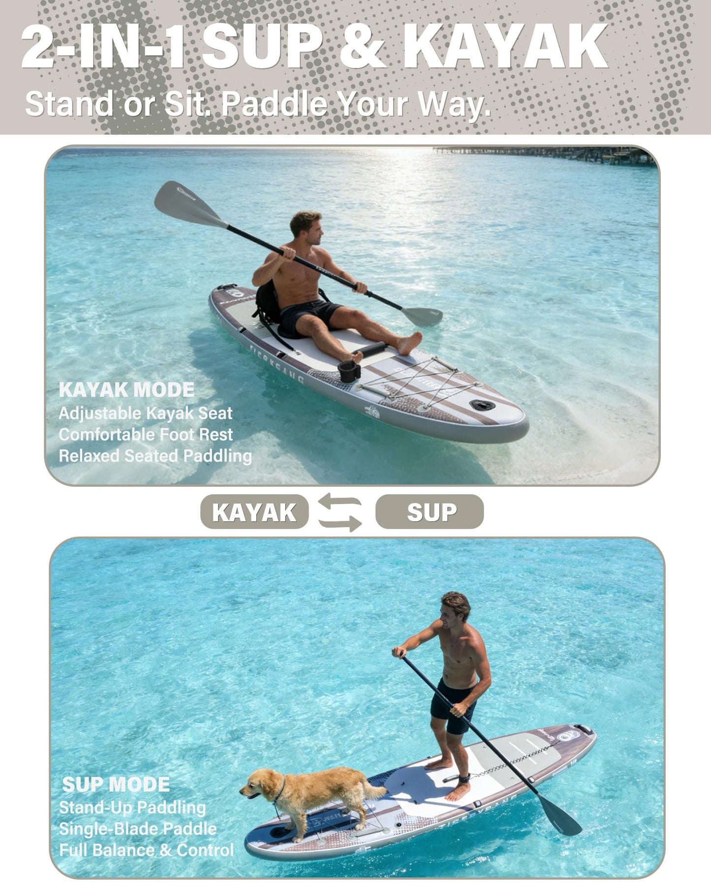 TIGERXBANG Inflatable Stand Up Paddle Board with SUP Board Accessories, Anti-Slip EVA Deck, 11' Paddleboard for Adults & Youth - All Skill Levels, Green