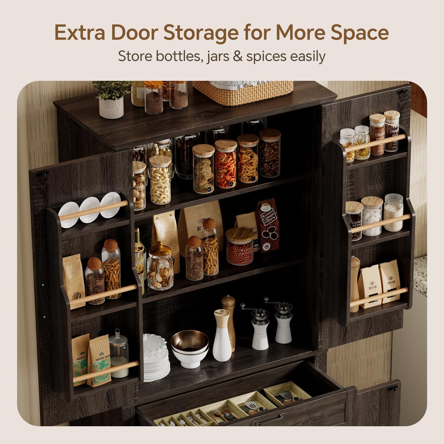 Ball & Cast Farmhouse Kitchen Pantry Cabinet, Brown, 71 Inch
