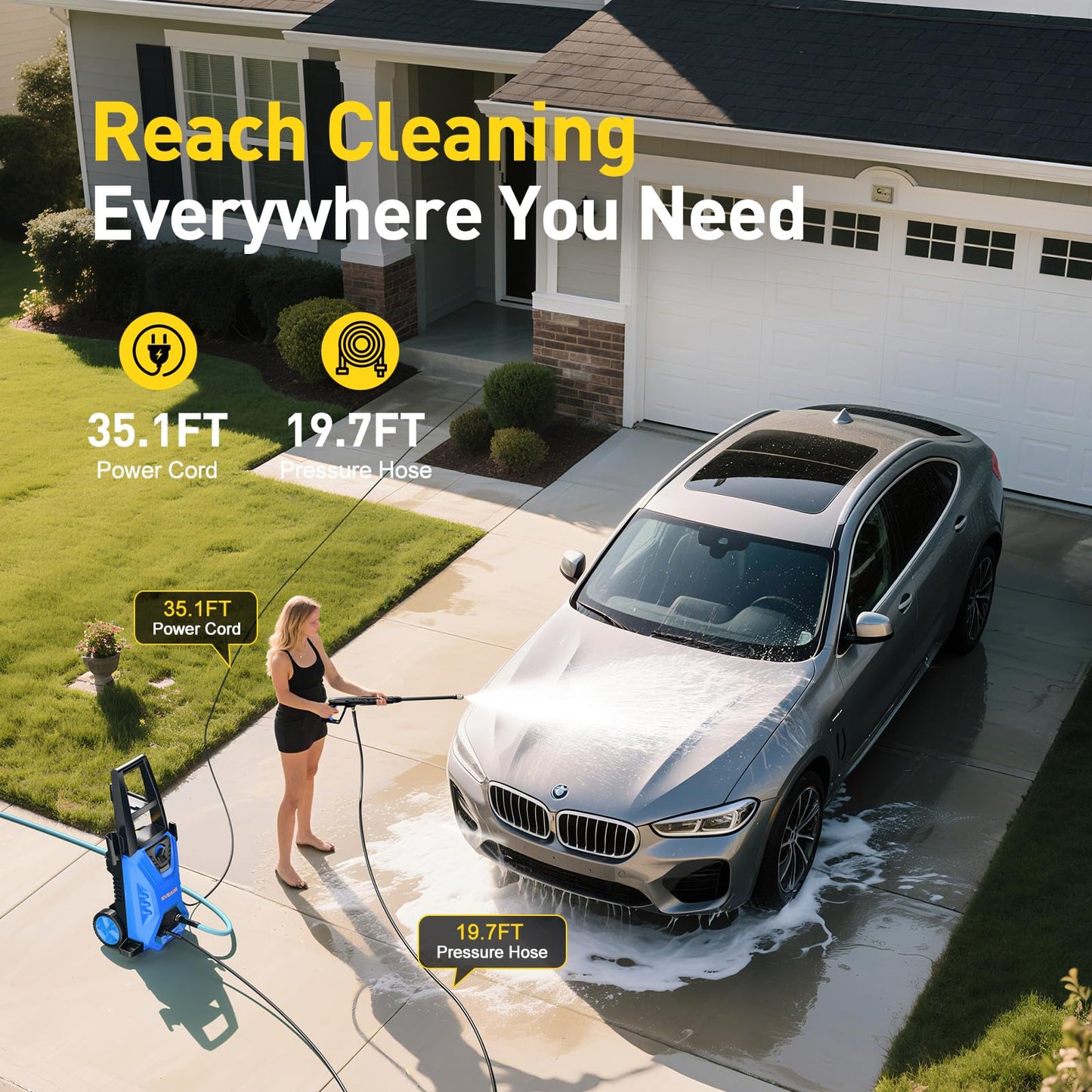 EVEAGE Electric Pressure Washer, 4200 PSI 2.8 GPM Power Washer with 1000ML Foam Cannon, 3 Pressure Nozzles, for Car/Fences/Driveway/Home/Patio Cleaning