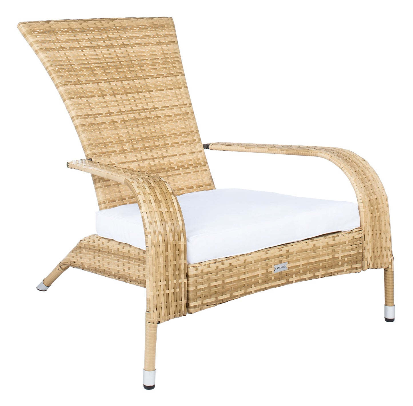 SAFAVIEH Outdoor - Edna 3-Piece Lounge Set - Natural & White - Steel Frame & Faux Rattan with Cushion - Wingback Tropical French Design - Ideal for Patio, Deck, Porch, Backyard (PAT7719D)