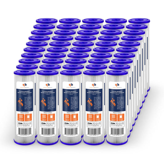 Aquaboon 1 Micron Pleated Water Filter 10 x 2.5 - Whole House Sediment Filter Replacement Cartridge Compatible with WFPFC3002, WHKF-WHPL, 50-Pack