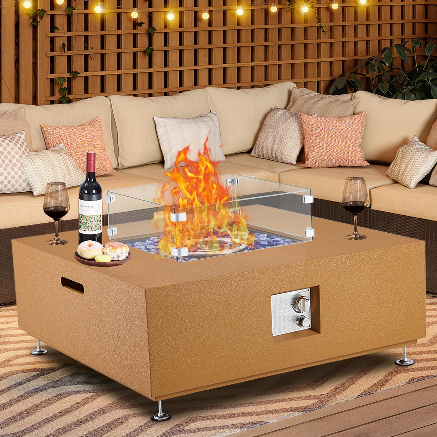 36 Inch Outdoor Propane Fire Pit Table, 50000BTU Steel Gas Firepit with Wind Guard, Add Warmth and Ambience to Parties On Outside Patio Deck Garden, Safety Certified Glass Beads & Rain Cover