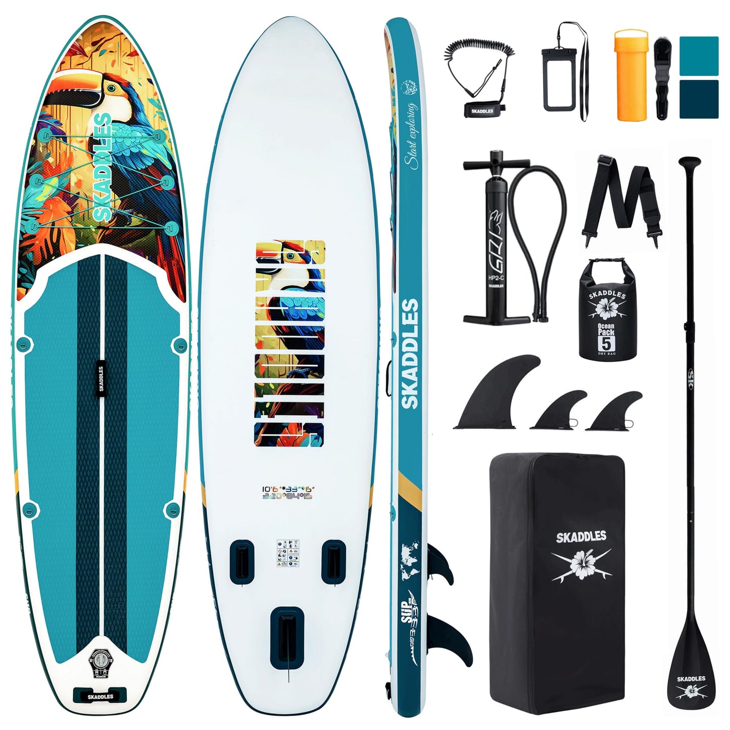SKADDLES 10’6’’ Portable Inflatable Stand Up Paddle Board (SUP) for Adults and Youth with Non-Slip Deck – Complete Accessories Kit, Perfect for Fishing, Yoga, Fitness & Family Fun (TropiNest)
