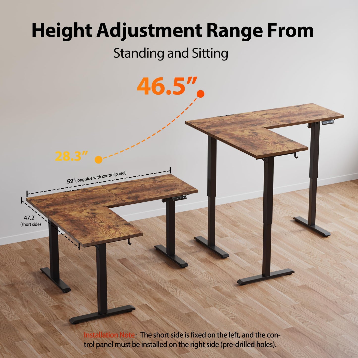 Agilestic 59 Inch L Shaped Standing Desk Adjustable Height, Electric Corner Standing Desk, Sit Stand Computer Table with Splice Board, Rustic Brown