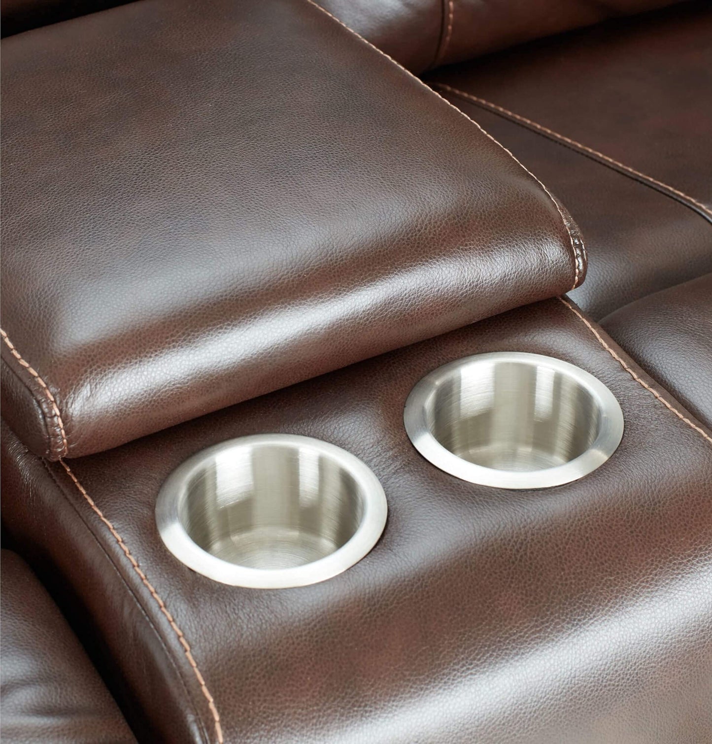 Sunset Trading Avant 76" Wide Dual Reclining Rocking Loveseat with Power Console | USB, 2 Outlets, Cupholders | Brown Faux Leather Love, Deep Seating