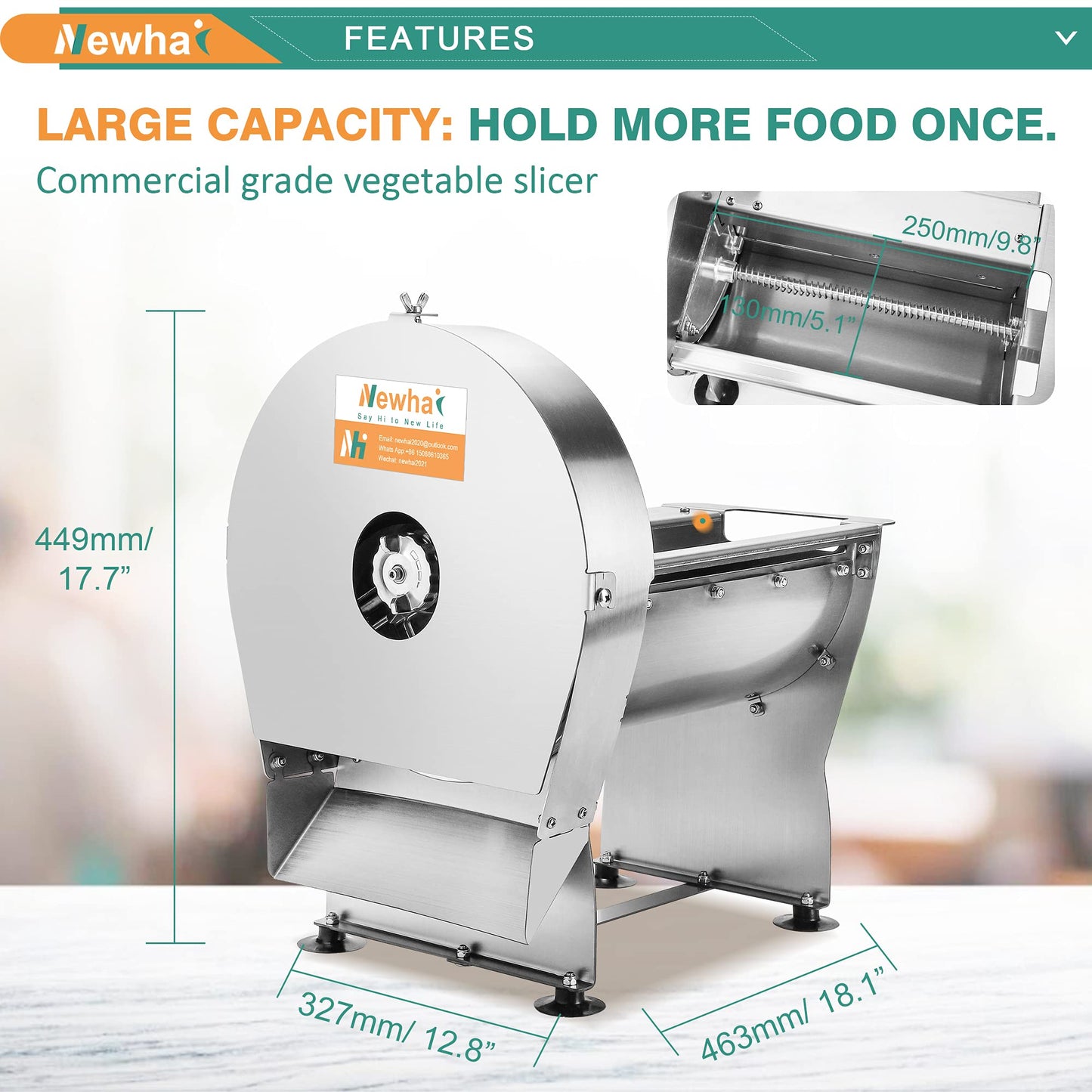 Newhai 0-10mm Commercial Onion Slicer Potato Chips Sweet Potato Tomato Slicing Machine Electric Cabbage Shredder Machine Vegetable Fruit Processor 0-0.4’’ Stainless Steel