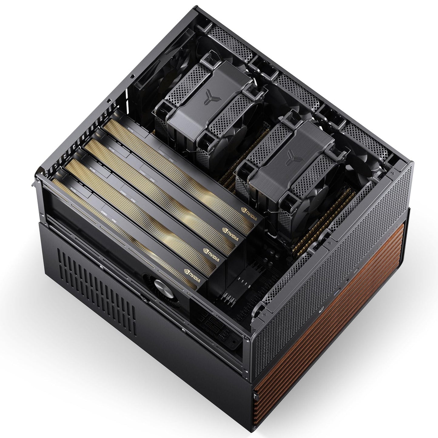 JONSBO N5 NAS Pc Case, E-ATX,12HDD+4SSD Drive Bay GPU HP Host, Supports Max. 4 GPU,E-A.TX(330mm) MB/ATX PSU Supports, with 3 Fans Built-in, 8 Slots PCI, Solid Wood Veneer Computer Case,Home Server