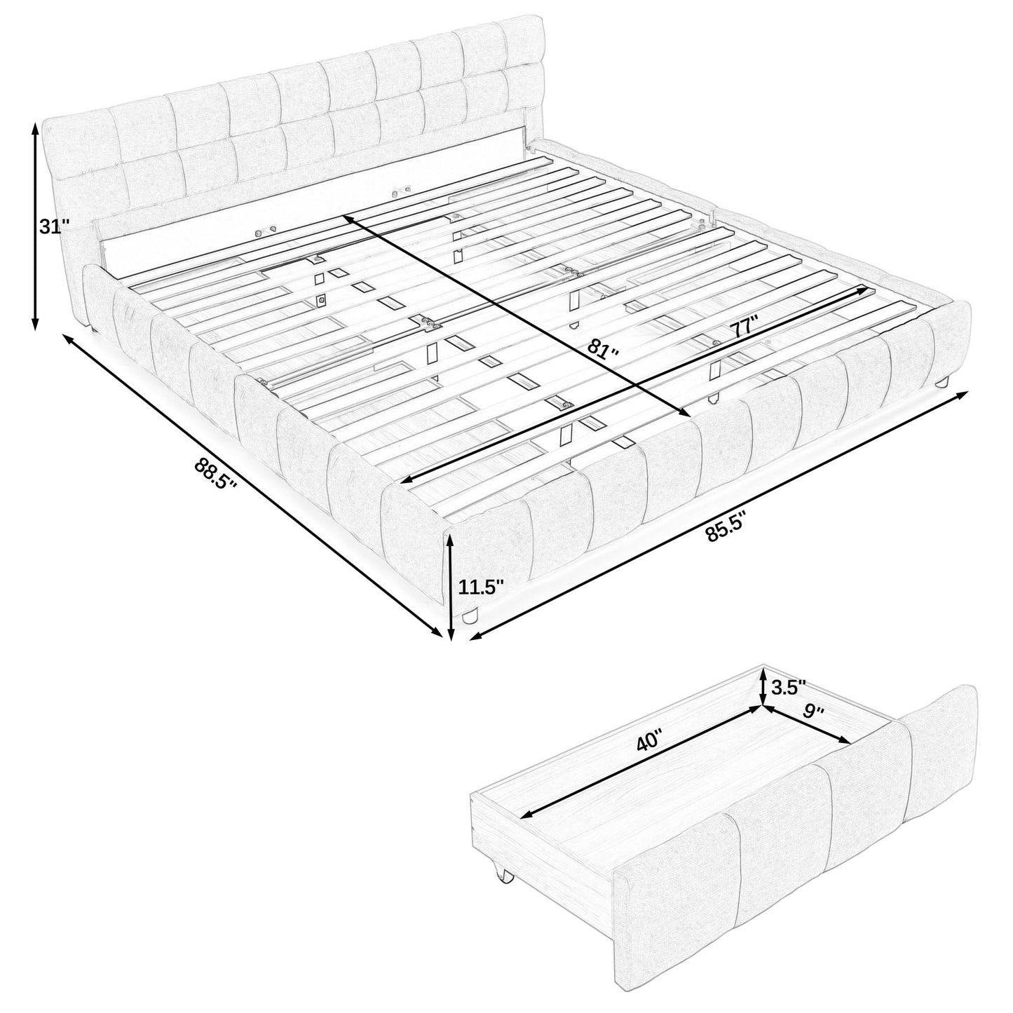Ball & Cast King Size Upholstered Bed Frame with 4 Drawers and Headboard, Chenille Platform Storage Bedframe, Wooden Slats Support, No Box Spring Needed,Beige