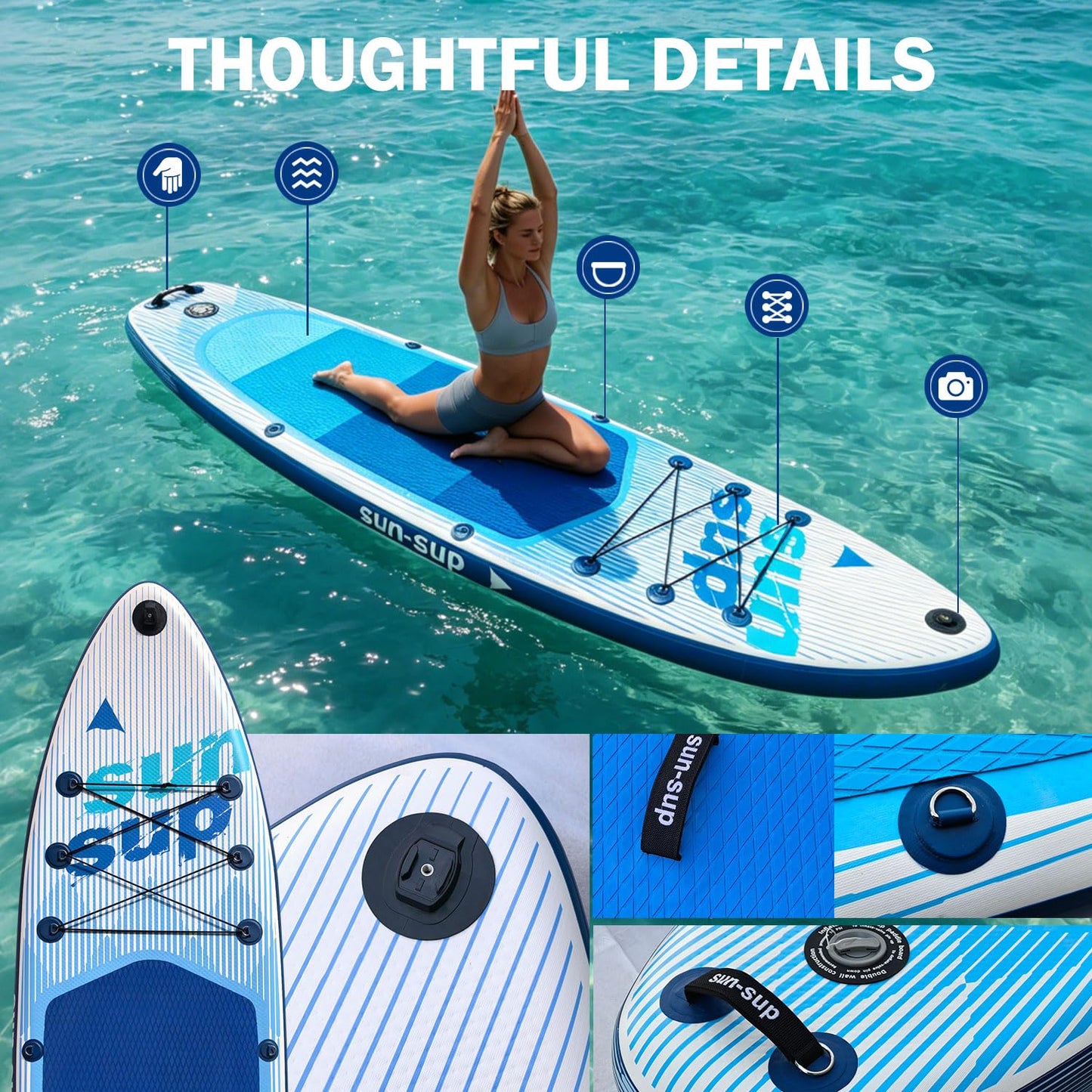 SunSUP 10.6ft Inflatable Stand Up Paddle Board, Non-Slip Deck with Complete Accessories for Adults Beginners, Perfect for Yoga Fishing Surfing