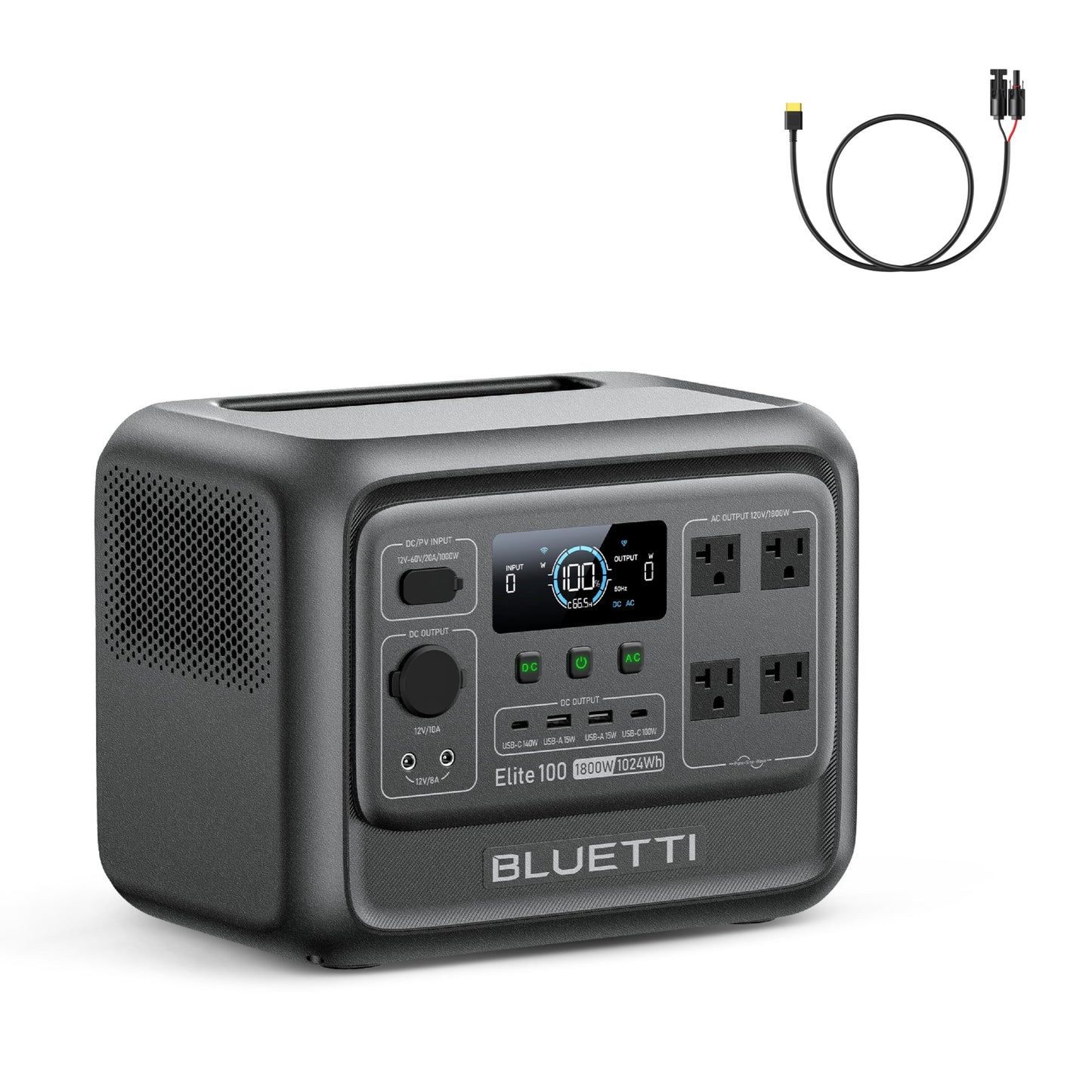 BLUETTI Elite 100 V2 Portable Power Station and Solar Cable, 1024Wh LFP Battery Backup w/ 4 1800W AC Ports (3600W Surge), 35% Smaller, Fast Charge and UPS Solar Generator for Camping, Road Trip
