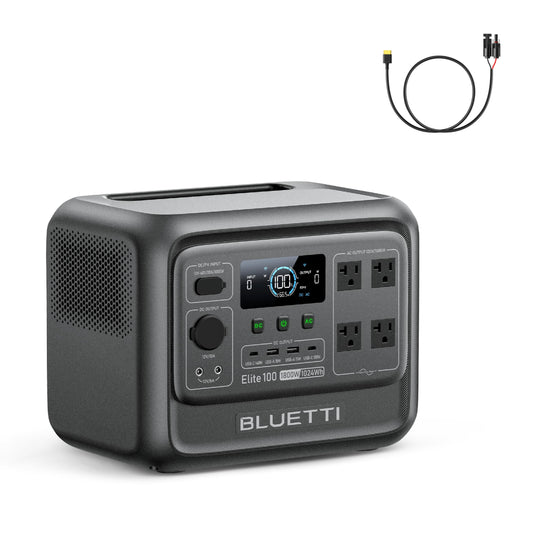 BLUETTI Elite 100 V2 Portable Power Station and Solar Cable, 1024Wh LFP Battery Backup w/ 4 1800W AC Ports (3600W Surge), 35% Smaller, Fast Charge and UPS Solar Generator for Camping, Road Trip