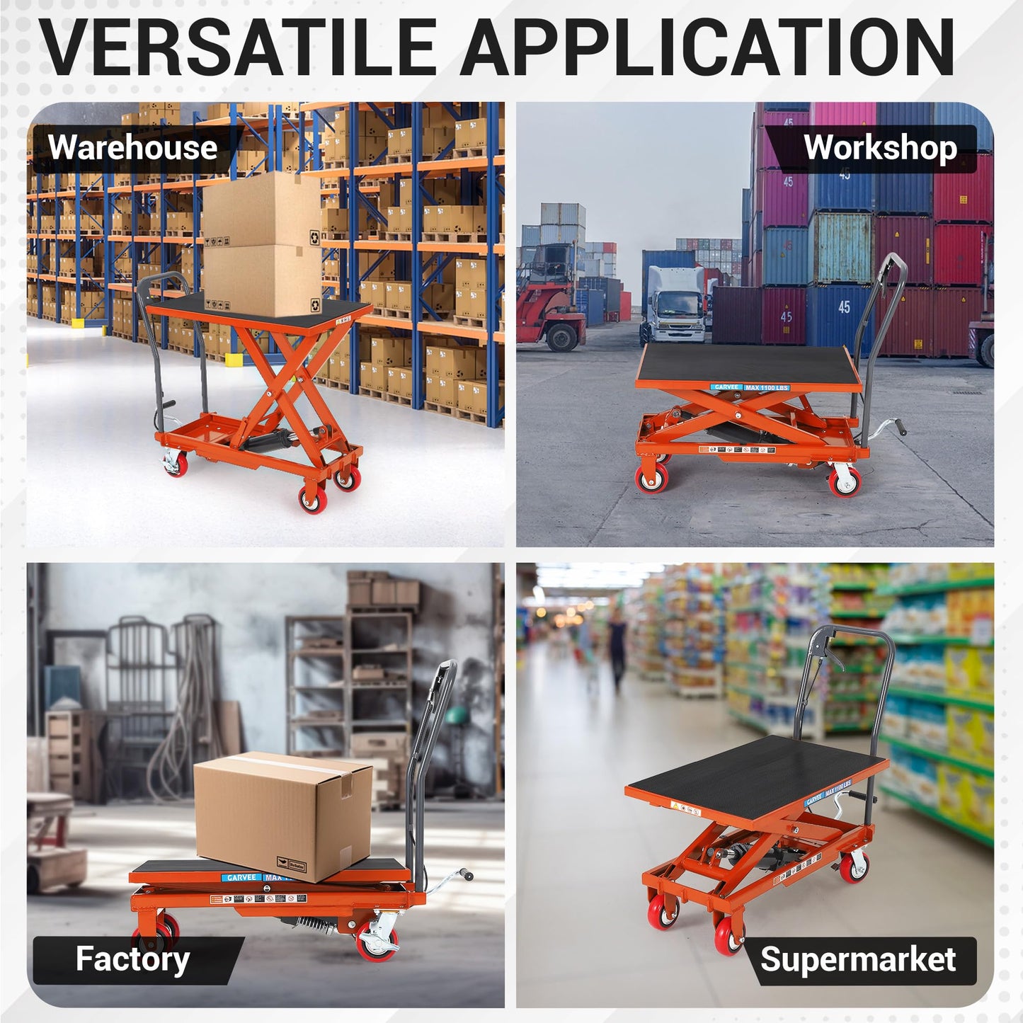 Garvee Hydraulic Lift Table Cart, 500 LBS Capacity 28.5 in Lifting Height Single Scissor Lift Table with 4 Swivel Wheels & Non-Slip Pad, for Material Handling and Transportation, Orange