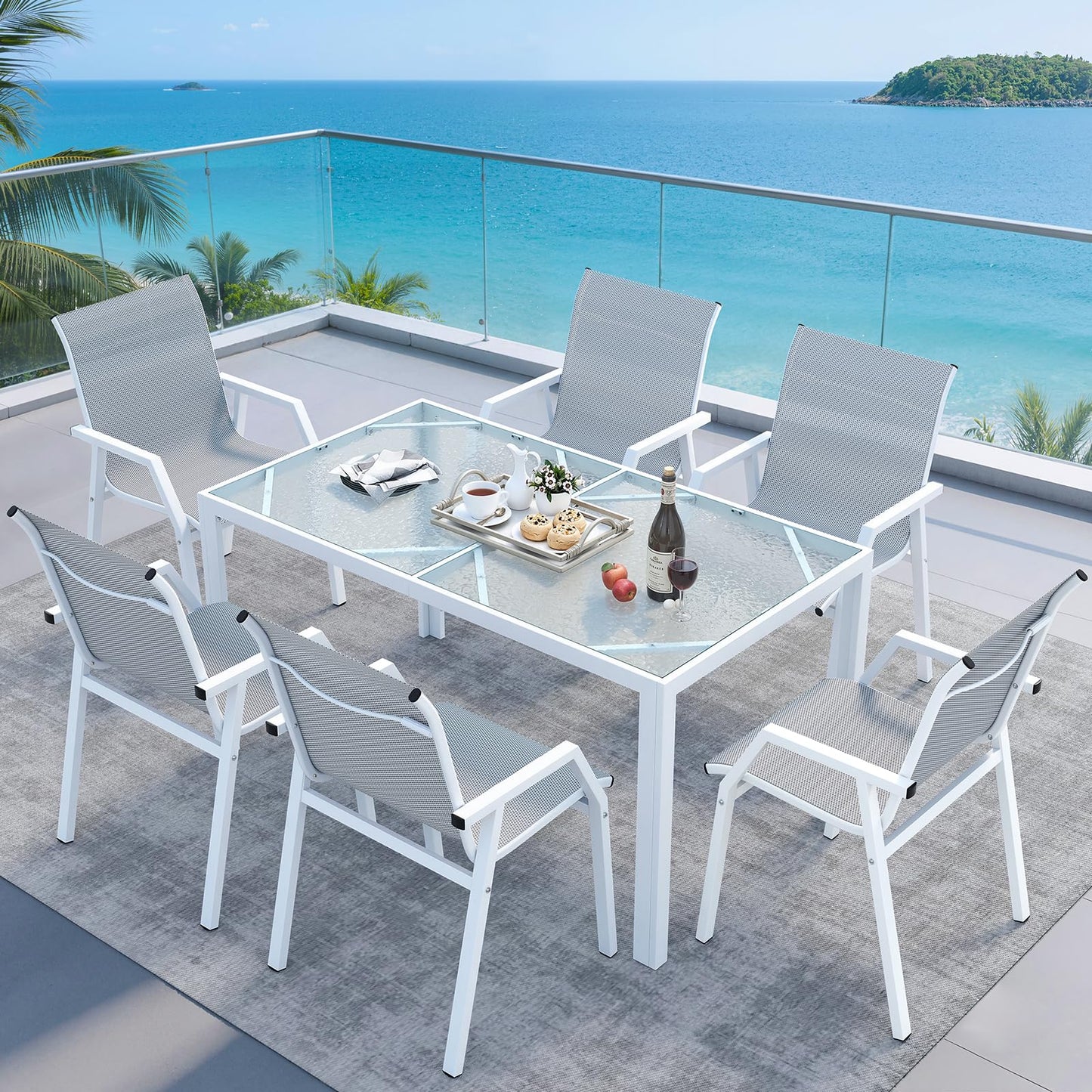 Jocoevol Outdoor Dining Set for 6 Patio Furniture Set 7 Piece Table and Chairs All Weather for Backyard Deck Garden