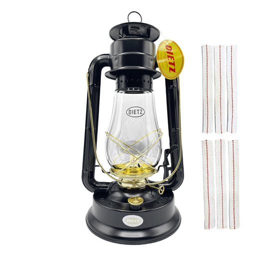 LIGHT OF MINE Blizzard Oil Lantern - Dietz #80, Borosilicate Glass, Black with Gold Trim