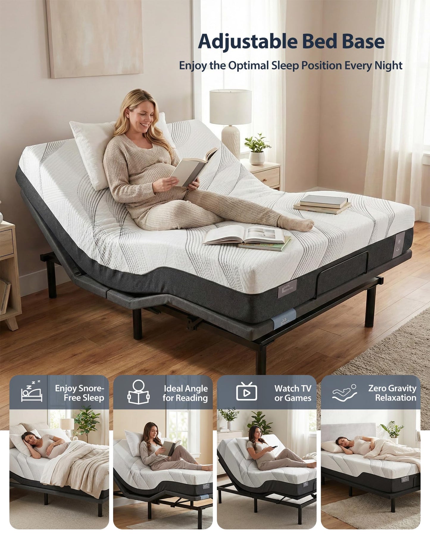Adjustable Bed Frame King, Head & Foot Incline with Wireless Remote, Zero Gravity & Anti-Snore Modes, Adjustable Height Bed Base, Back Pain Relief, Post-Surgery Recover, Relieve Acid Reflux