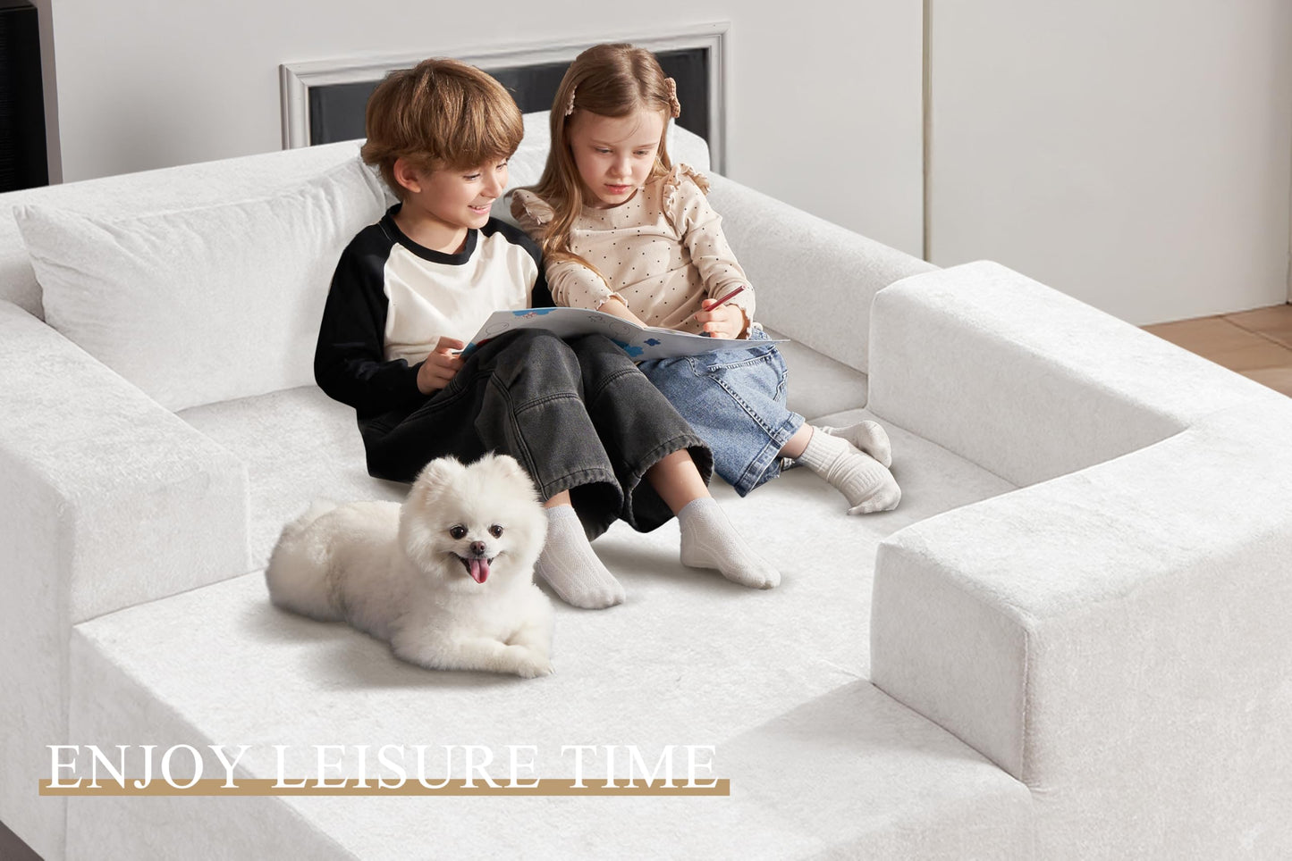 HABUTWAY 105" L-Shape Modular Sectional Sofa Couch for Living Room,No Assembly Required,Modular Comfy Sofa with Deep Seat for Living Room Bedroom,Luxury Distressed Velvet(Right,Beige)