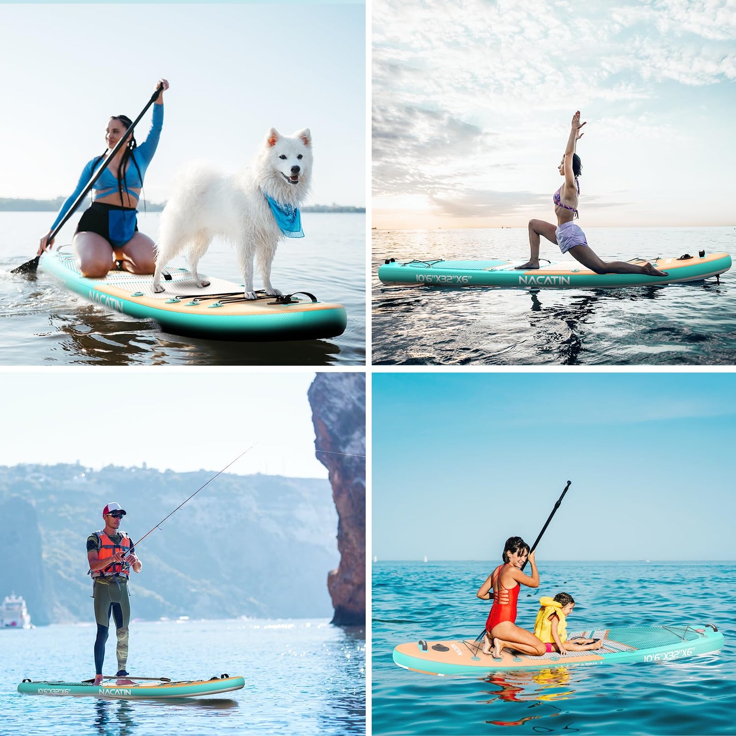 NACATIN Inflatable Stand Up Paddle Board,10'6"Upgrade Version Blow Up Paddle Boards for Adults with Premium SUP Accessories& Backpack,Adjustable Paddle,Camera Mount,Hand Pump, for Lake, River, Yoga