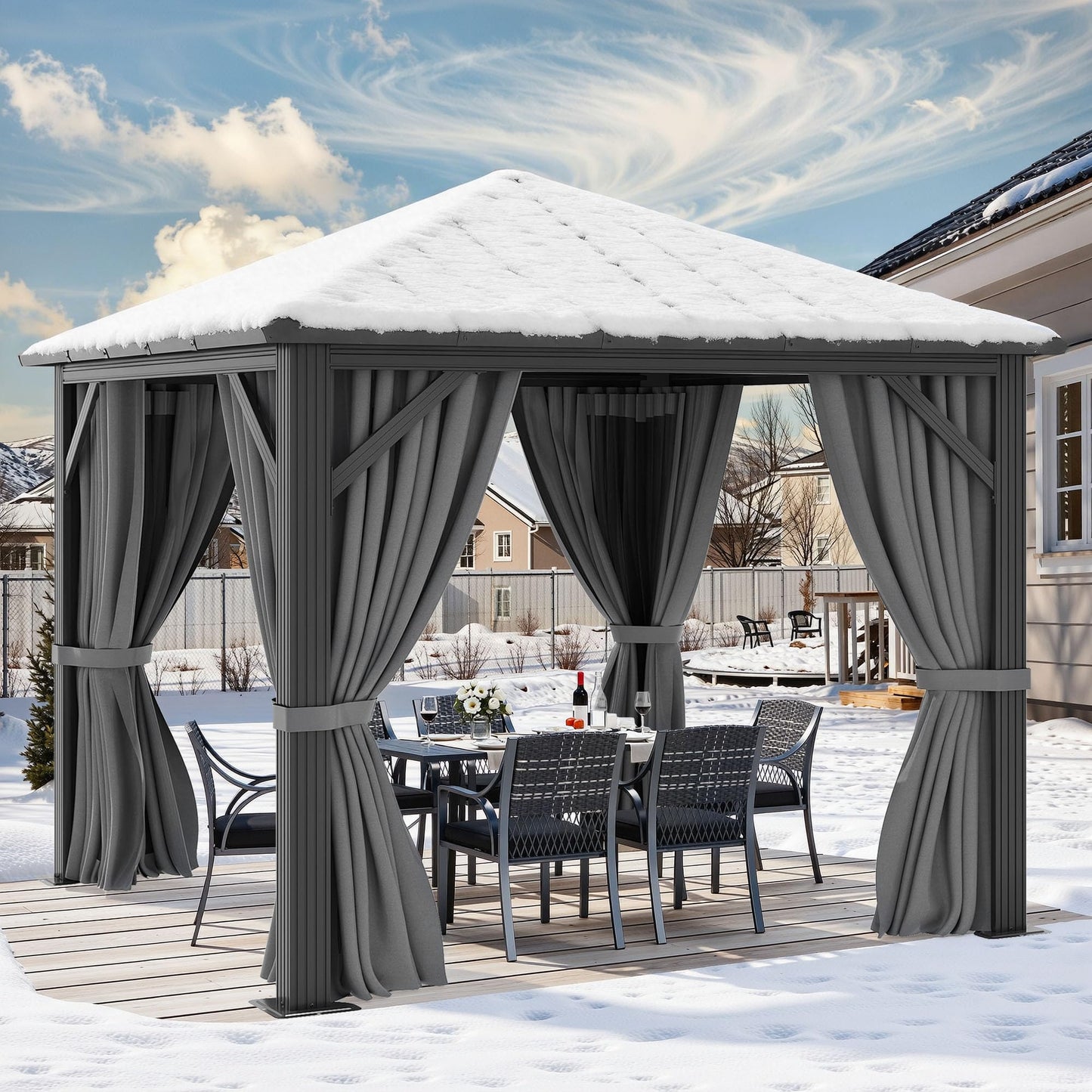 YITAHOME 10X10FT Metal Hardtop Gazebo Outdoor Patio Single Top Canopy Galvanized Iron Aluminum Column Garden Tent Curtains Netting for Backyards Decks Lawns,Gray