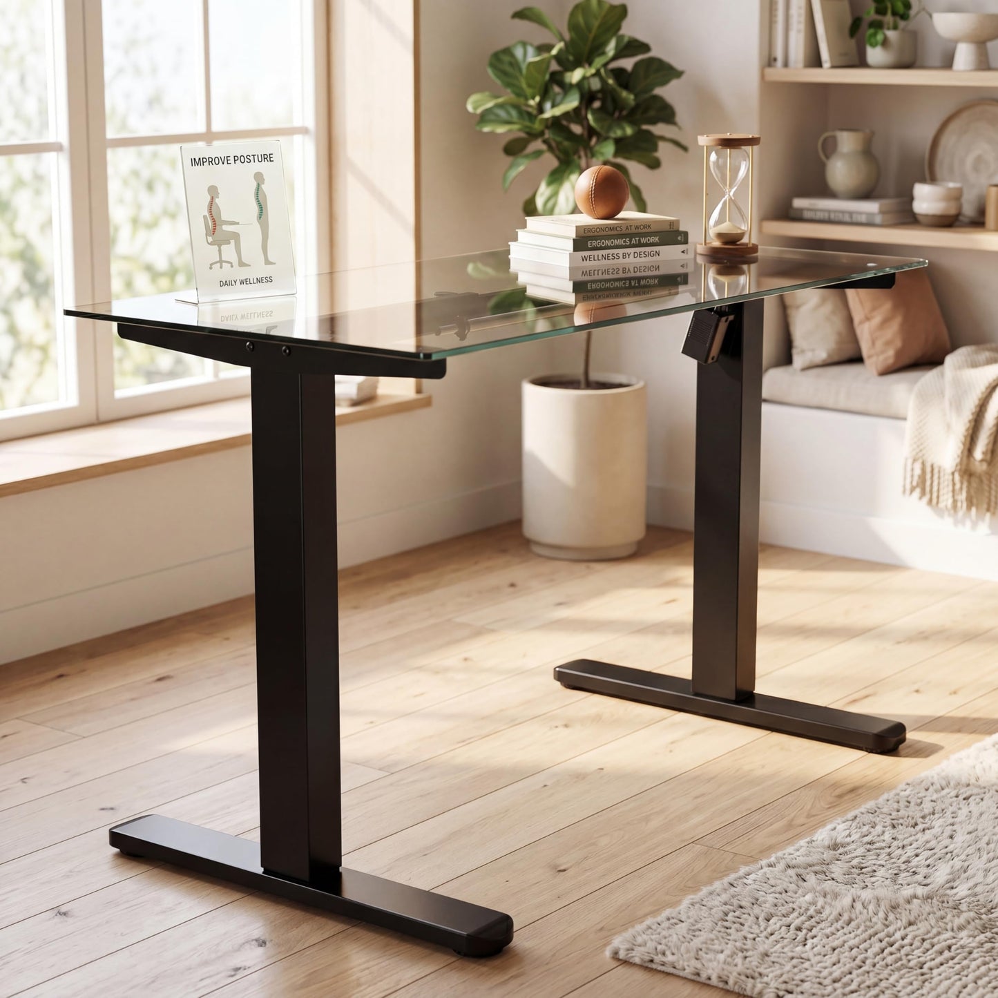 HUANUO Standing Desk Frame with 220lbs Powerful Brushless Motor, Thick T-Shaped Adjustable Desk Legs Made of Automotive-Grade Steel, for Max 75″ x 35″ Desktop, for Home Office, Black Frame Only
