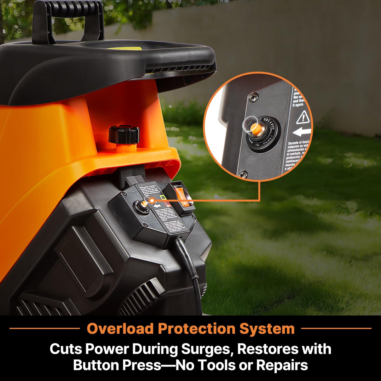 LawnMaster Wood Chipper, 15 Amp Electric Wood Chipper Shredder with Collection Bin, 1.8-Inch Cutting Diameter Max 16:1 Reduction-FD1504