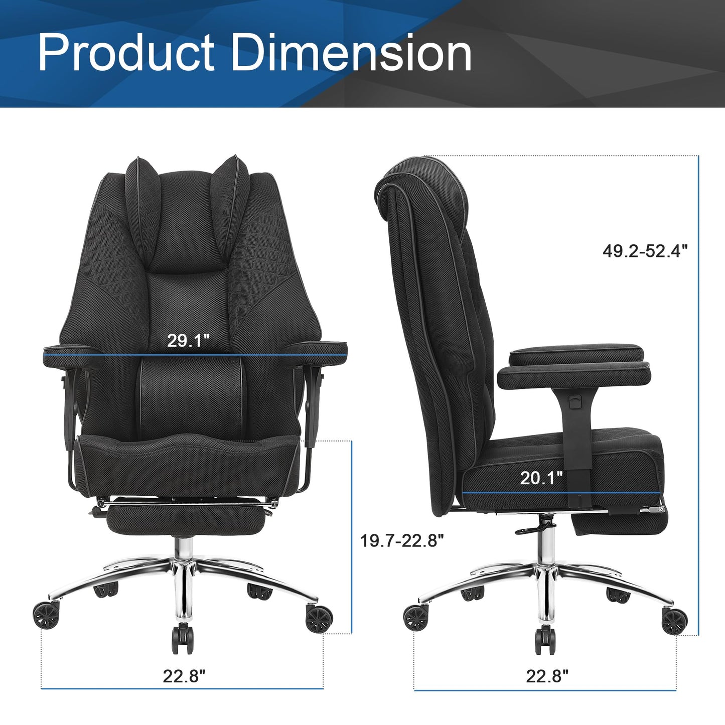 VECELO Big and Tall Office Chair 400lbs, Mesh High Back Computer Chair with Foot Rest, Ergonomic Desk Chair with Lumbar Support and Armrest, Black