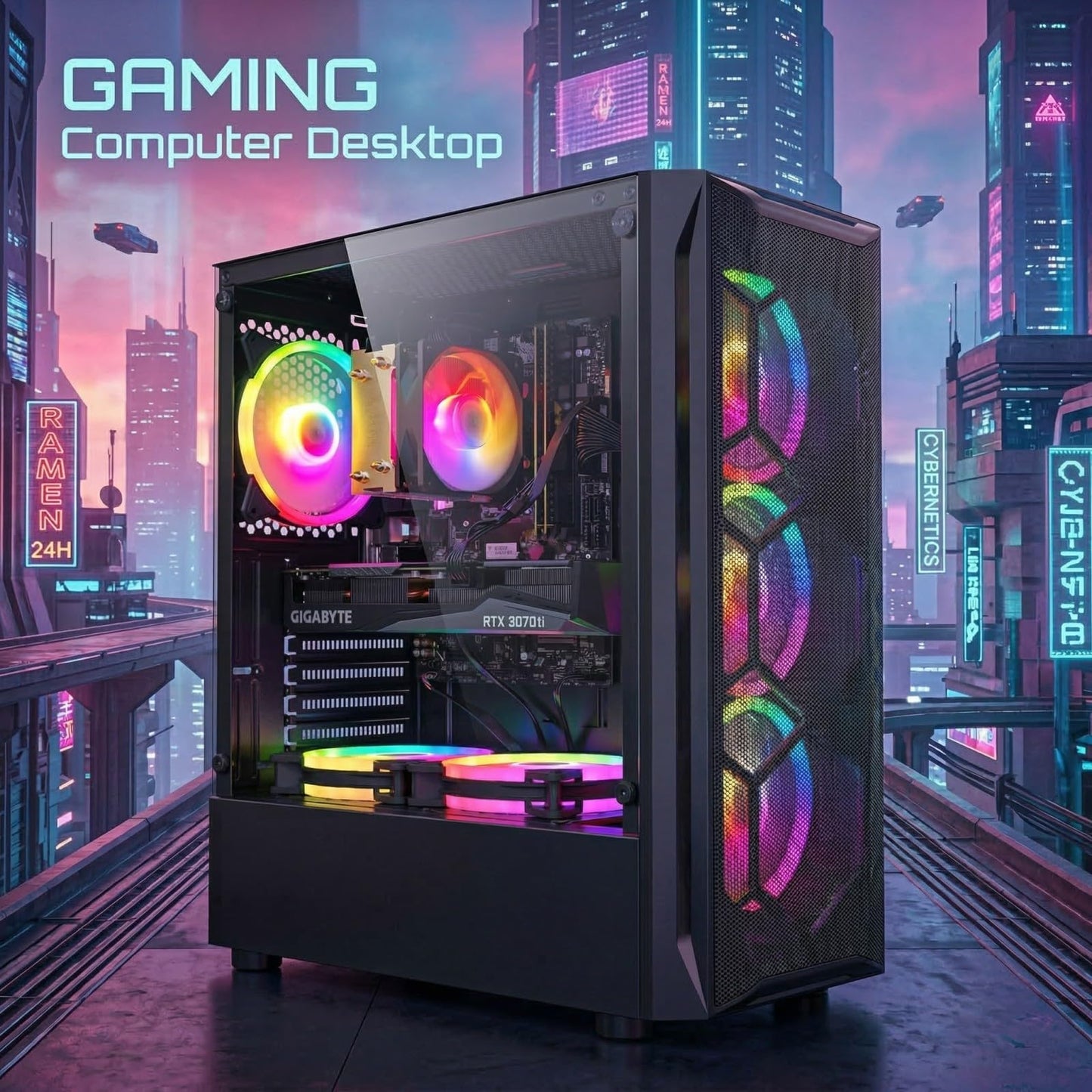 STGAubron Gaming PC Computer Desktop, Intel Core i7 up to 3.9GHz, Radeon RX 580 8G Video Card, 16GB RAM, 1TB SSD, WiFi 6, BT 5.0, RGB Fan x 6, Windows 11 Home