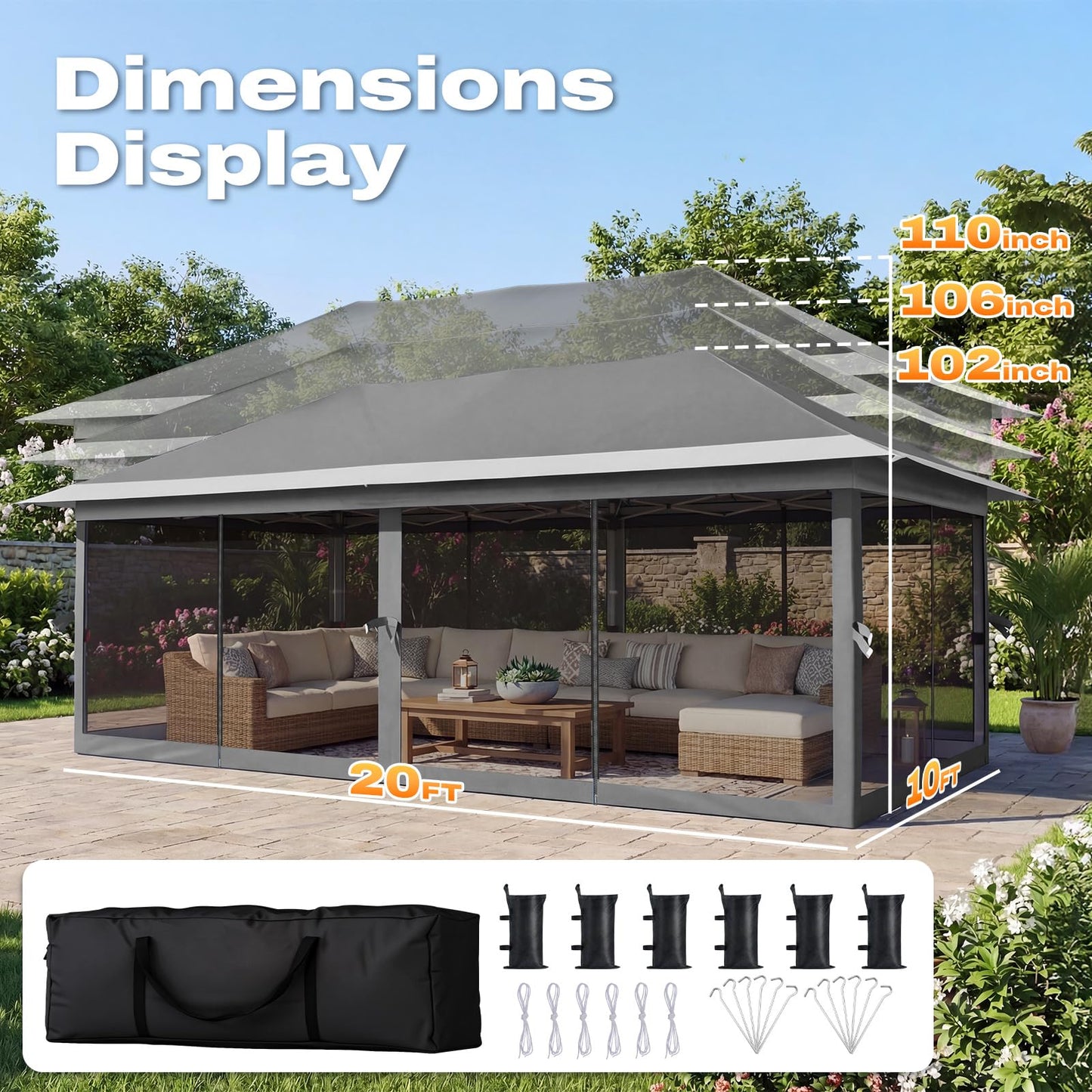 Quictent 10x20FT Pop up Gazebo Canopy Tent, One Person Set up Portable Instant Folding Shelter, Outdoor Canopy Tent with Extra Shade for Backyard, Patio, Party