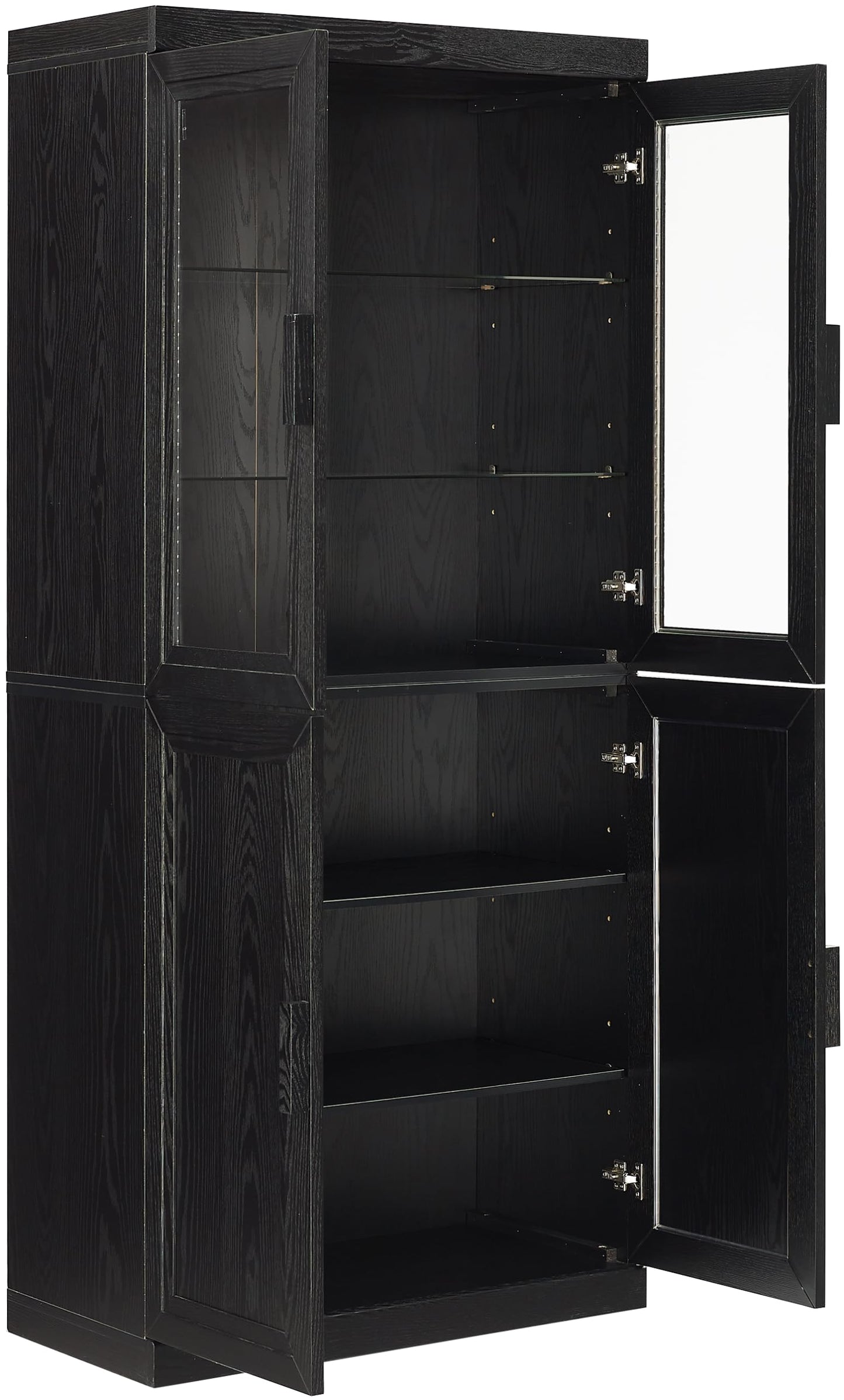 Crosley Furniture Essen Glass Door China Hutch Kitchen Pantry Storage Cabinet with Doors and Shelves, Black