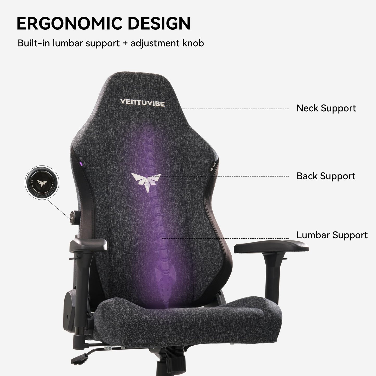 VENTUVIBE Gaming Chair - High Back Ergonomic Computer Chair with Lumbar Support, Video Game Chair-4D Adjustable Armrests,170° Reclining & 320lb Capacity,Fabric,Black
