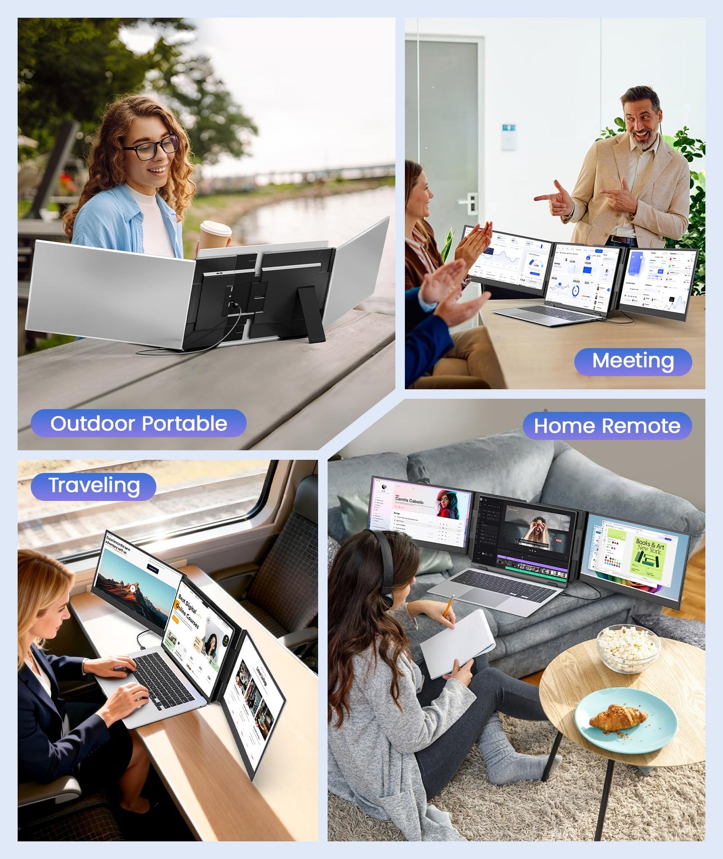 Rizpak One Cable Laptop Screen Extender, 15.6” Ultra-Slim Triple Portable Monitor, 1080P FHD IPS Display, USB-C/A Connection, Travel Monitor for 13–17.3" Laptops, Mac/Windows/Android (Driver Required)