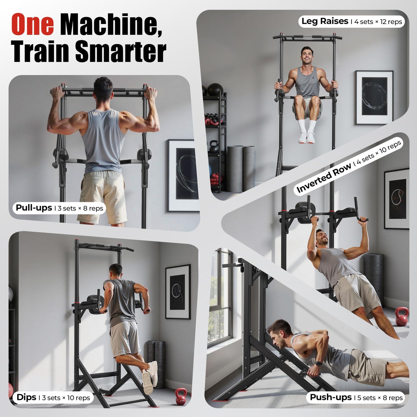 SPORTSROYALS PT2 Power Tower Pull Up Bar Station, 450LBS Stable Pull Up Dip Station for Home Gym Strength Training Equipment | FED Fitness