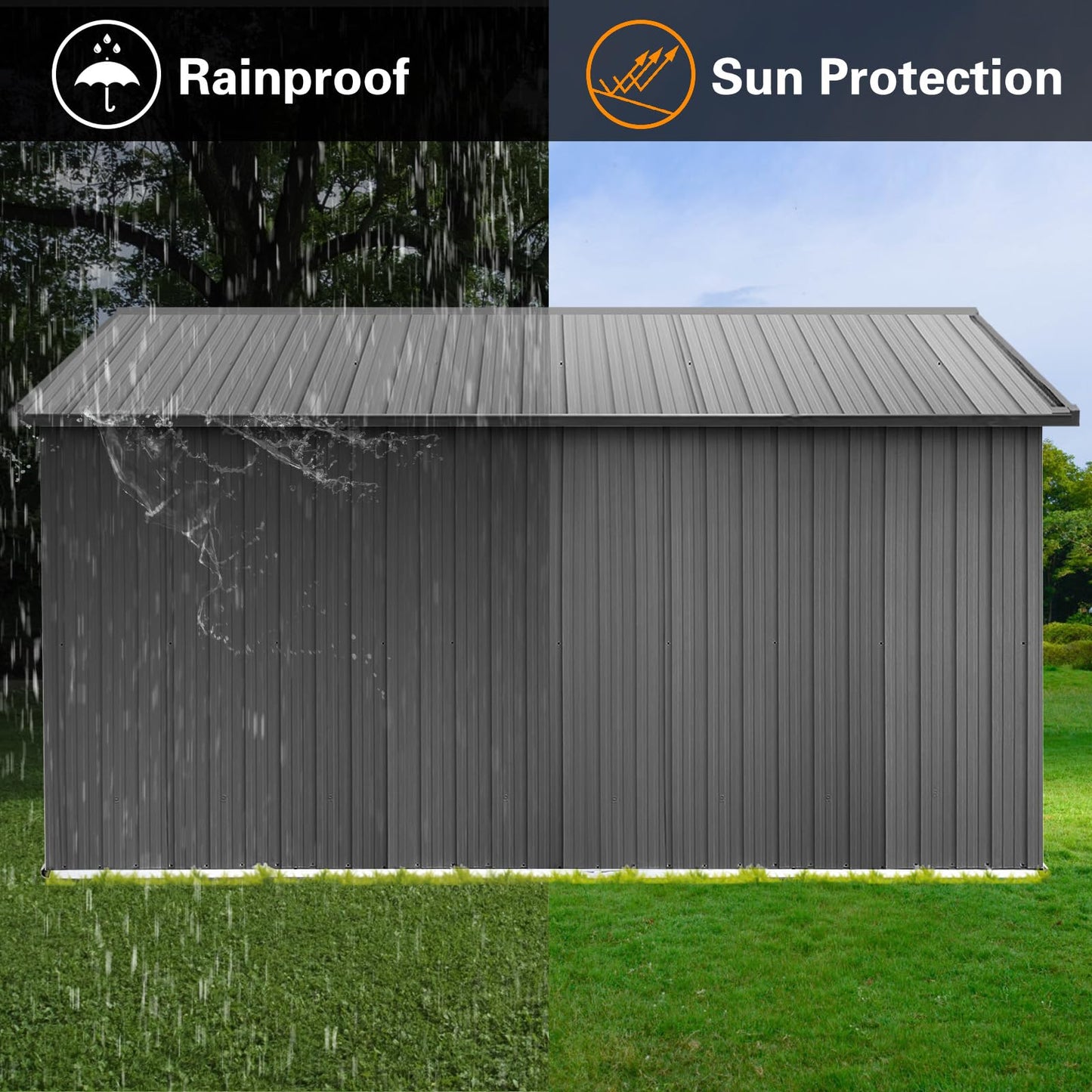 YOPTO 12x10 FT Outdoor Storage Shed,Metal Shed W/Goods Shelves & Window,Garden Tool House W/ 2 Vents & Lamp Hanging Hole & Apex Roof and Lockable Doors,for Backyard Patio Lawn,Grey