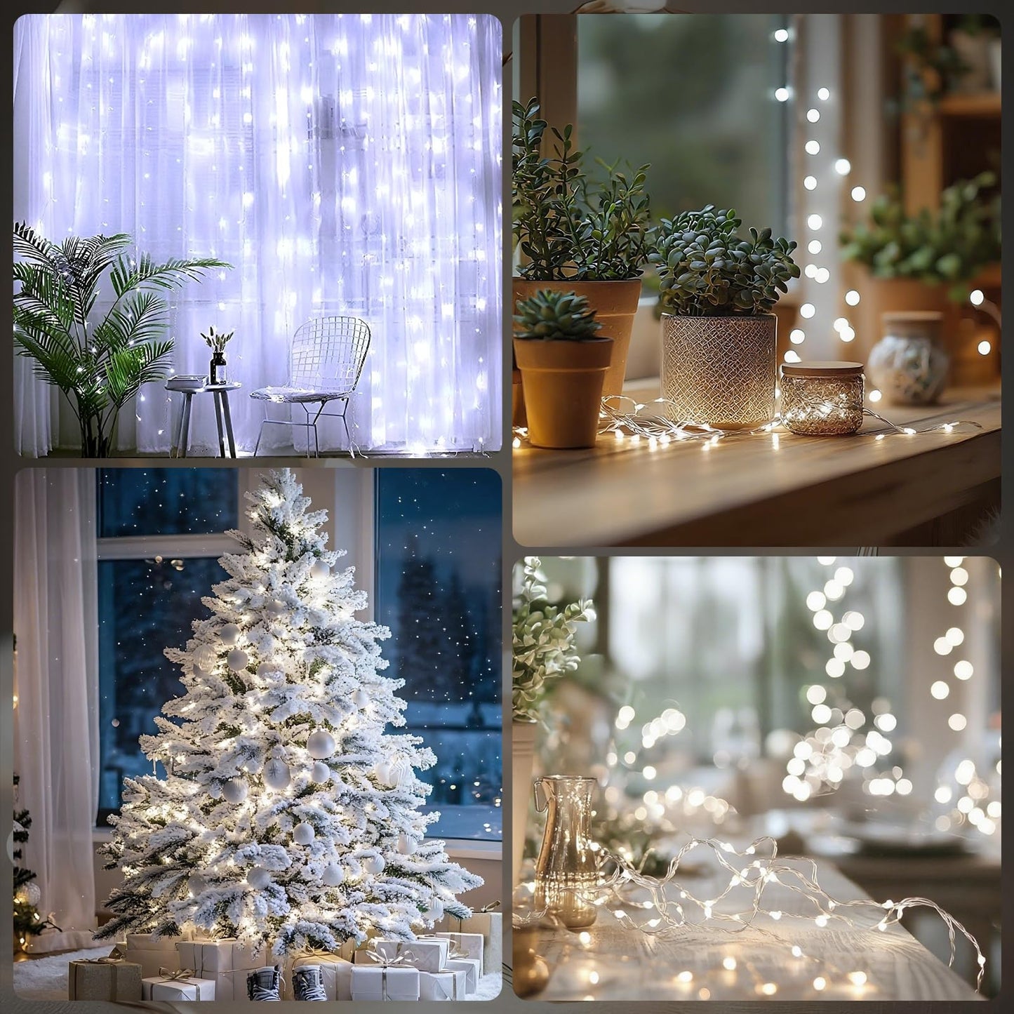 YPHSOL Fairy Lights String Lights 50LED Waterproof 16.4ft Copper Wire 4 Pack White