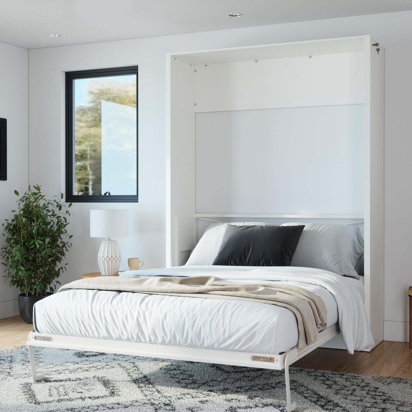 Xtraroom Azores Queen Murphy Bed | Engineered and Solid Wood Construction - No Melamine Used | Smooth Painted Finish | Queen Size Murphy Bed Cabinet | Wall Bed