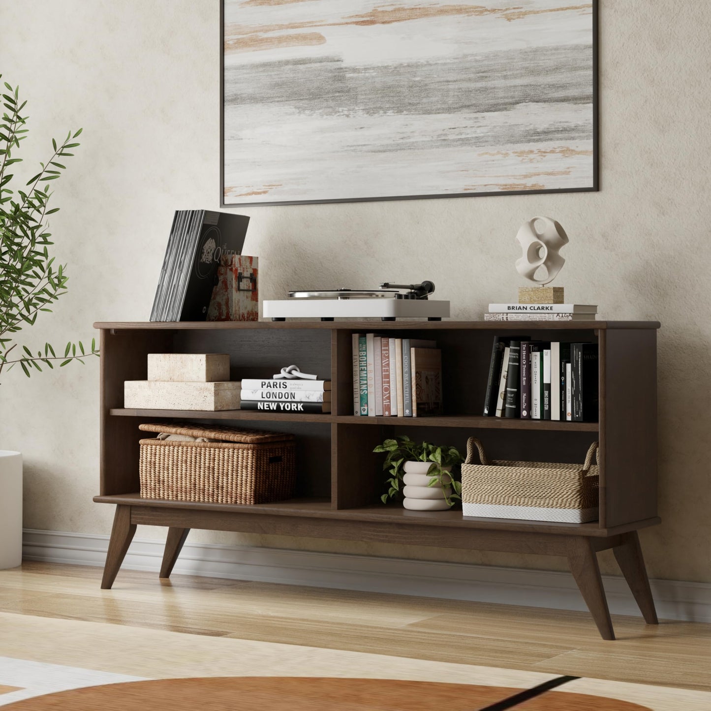 SIMPLIHOME Draper Bookcase - 30 inch Tall Solid Wood Low Bookshelf in Walnut Brown, Mid-Century Modern Storage for Living Room, Study Room or Office with Tapered Legs and Wide Open Shelves
