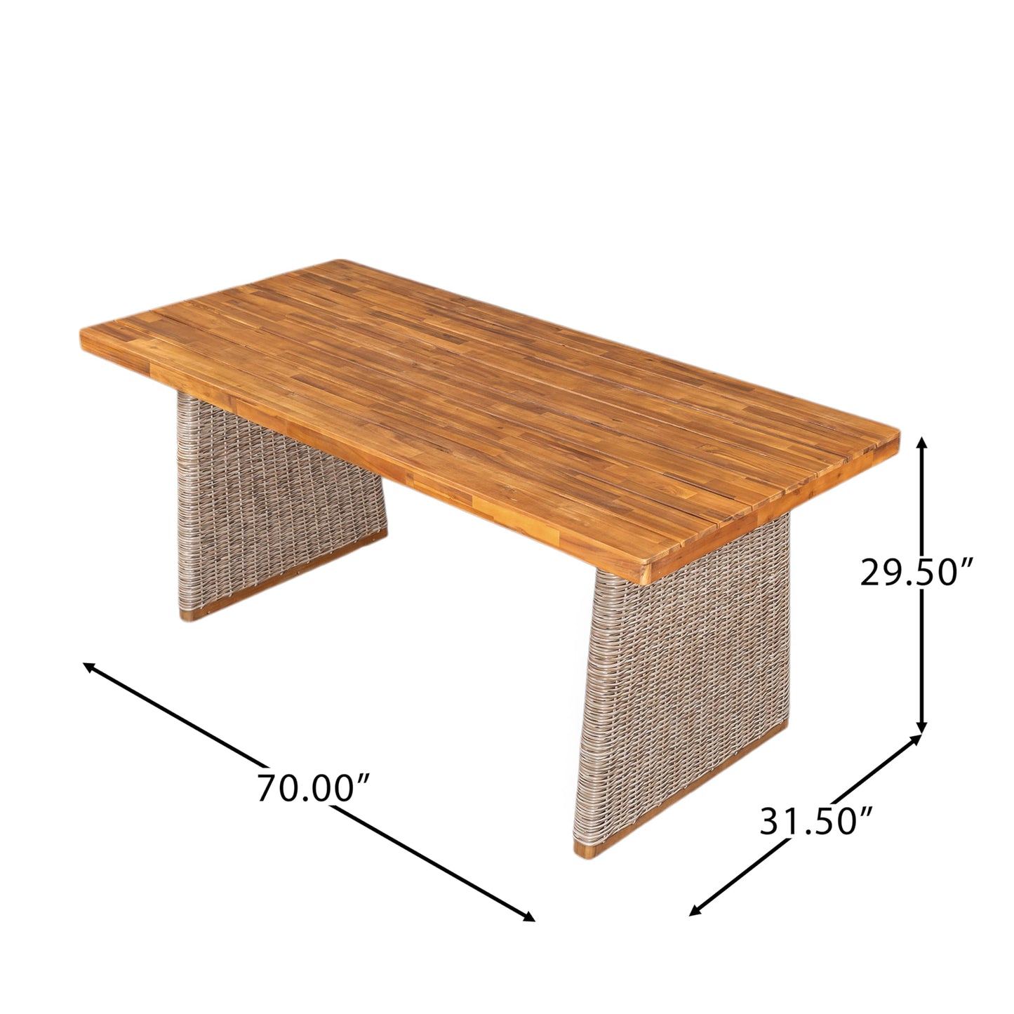Christopher Knight Home Xavi Patio Acacia Wood Dining Set, Outdoor Side Table and Chairs Set with Slatted Panel Design and Handwoven Rattan Legs, Outdoor Furniture Set for Garden, 3 pcs, Brown + Teak