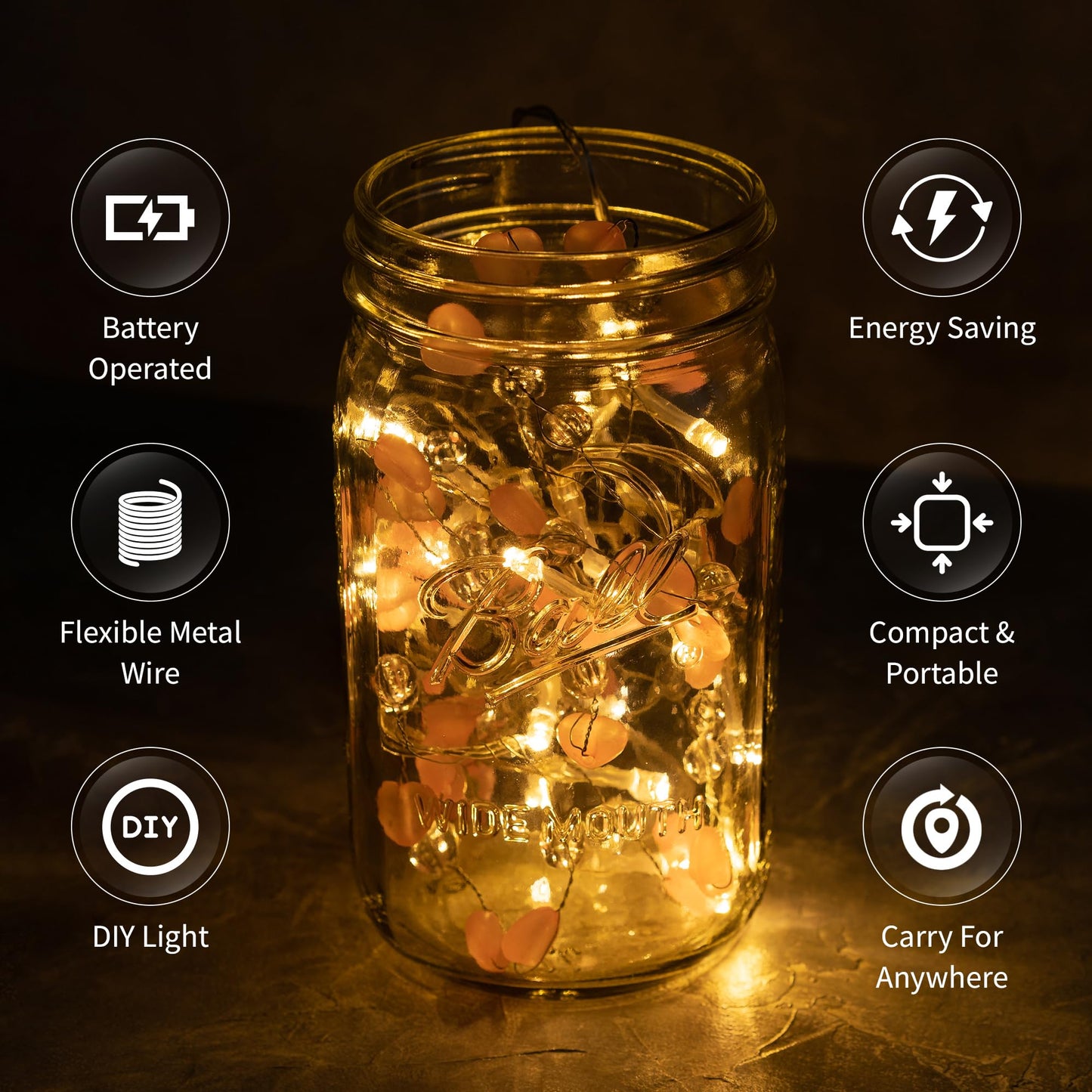 West Ivory LED String Fairy Light 20 LEDs, Pink Hearts & Clear Beads, Battery Powered, Warm White, 5 Feet