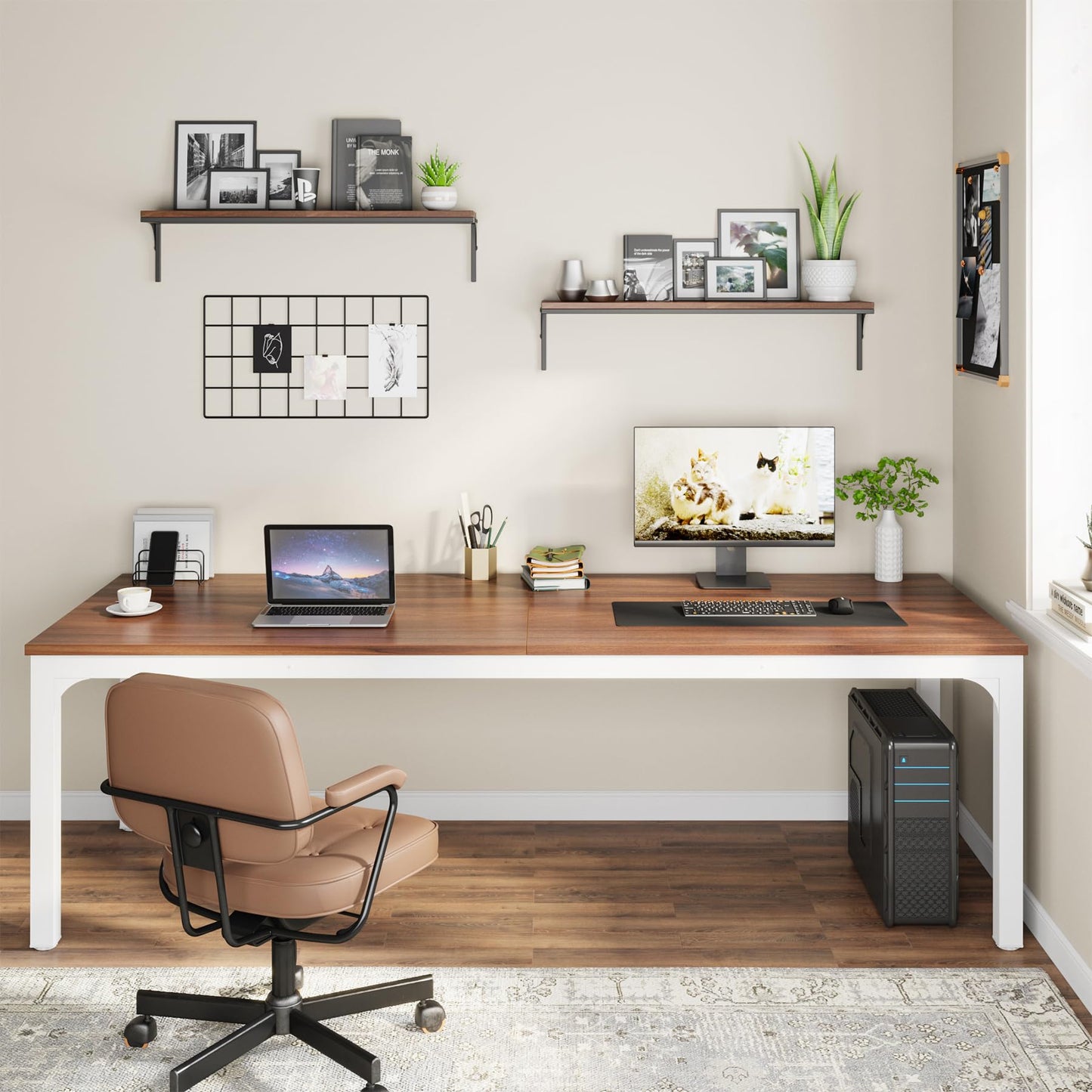 Tribesigns 78.7 Inches Extra Long Computer Desk 2 Person Desk, Double Long Desk, Workstaion for Home Office (Walnut+White)