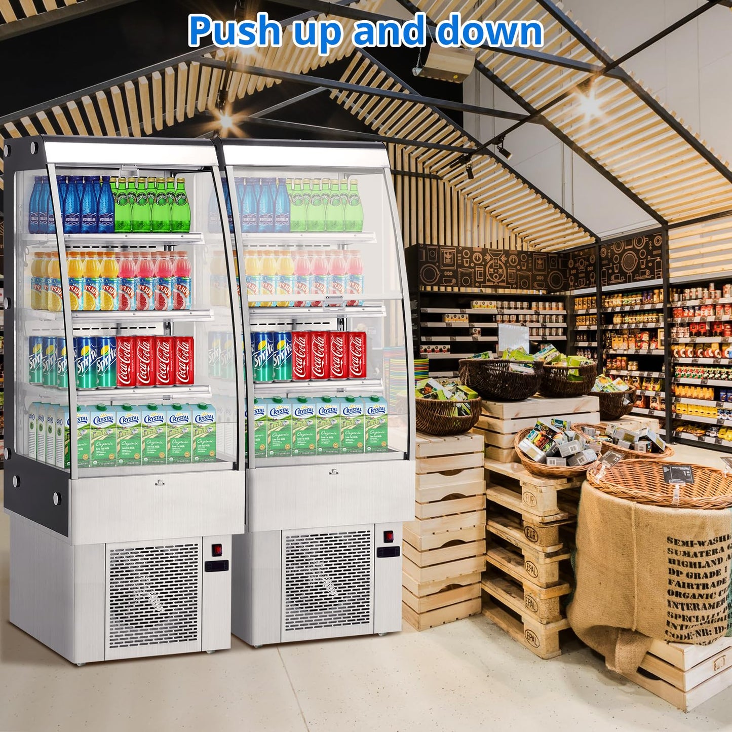 Professional 8.8 Cu.Ft Commercial Display Refrigerator Merchandiser, 3-Tier Air Curtain Fridge with LED Lights, 4 Swivel Wheels & Adjustable Shelves for Restaurants, Convenience Stores & Cafes