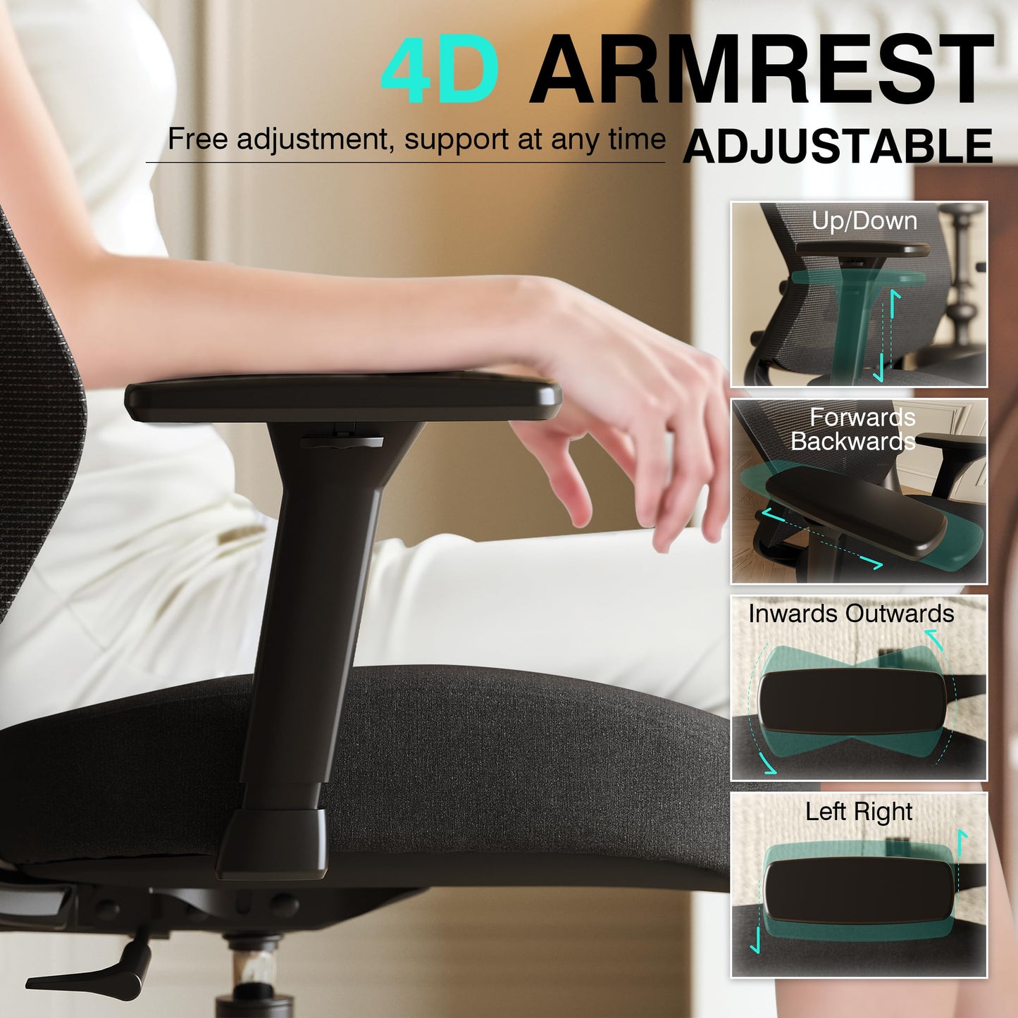 ELABEST Mesh Office Chair,Ergonomic Computer Desk Chair,Sturdy Task Chair- Adjustable Lumbar Support & Armrests,Tilt Function,Comfort Wide Seat,Swivel Home Office Chair (Noir Black (Padded Seat))