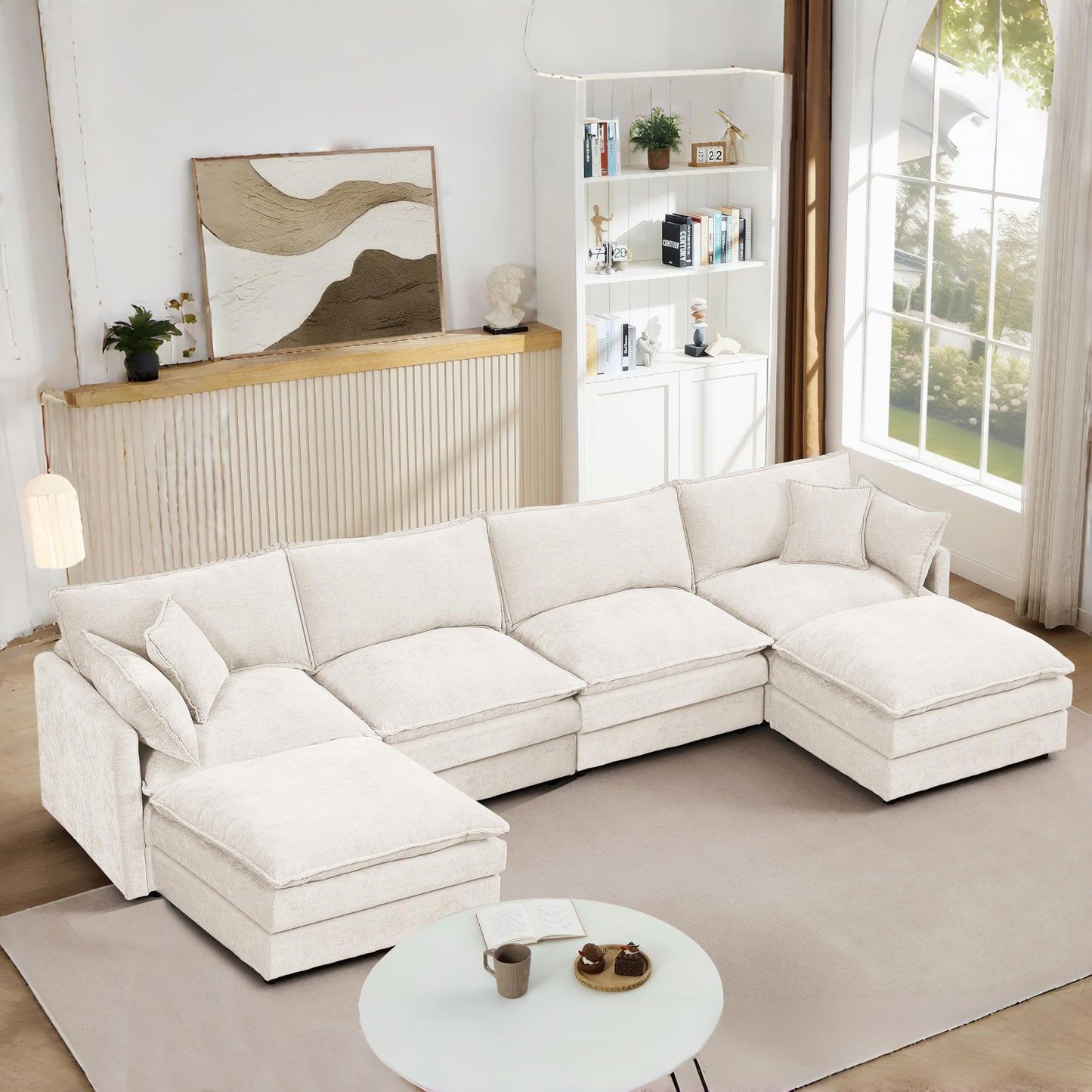 Eafurn 130.71" Oversized Reversible Modular Sectional Sofa Couch with 2 Ottomans - Deep Seat Chenille Modern U Shaped Sofa with Thickness Cushions and Pillows for Living Room, Bedroom