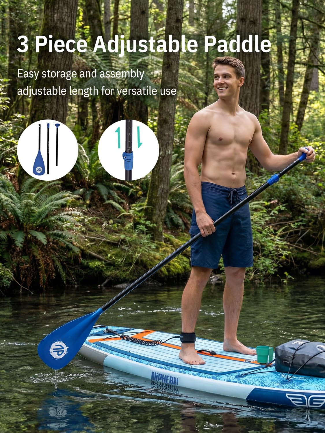Niphean (Extra Large) Inflatable Paddle Board, SUP for 2+1 People/Family 500lbs Capacity Stand Up Paddle Board with SUP Accessories, StabilTrac Fin Non-Slip Paddleboard for Adults-Blue